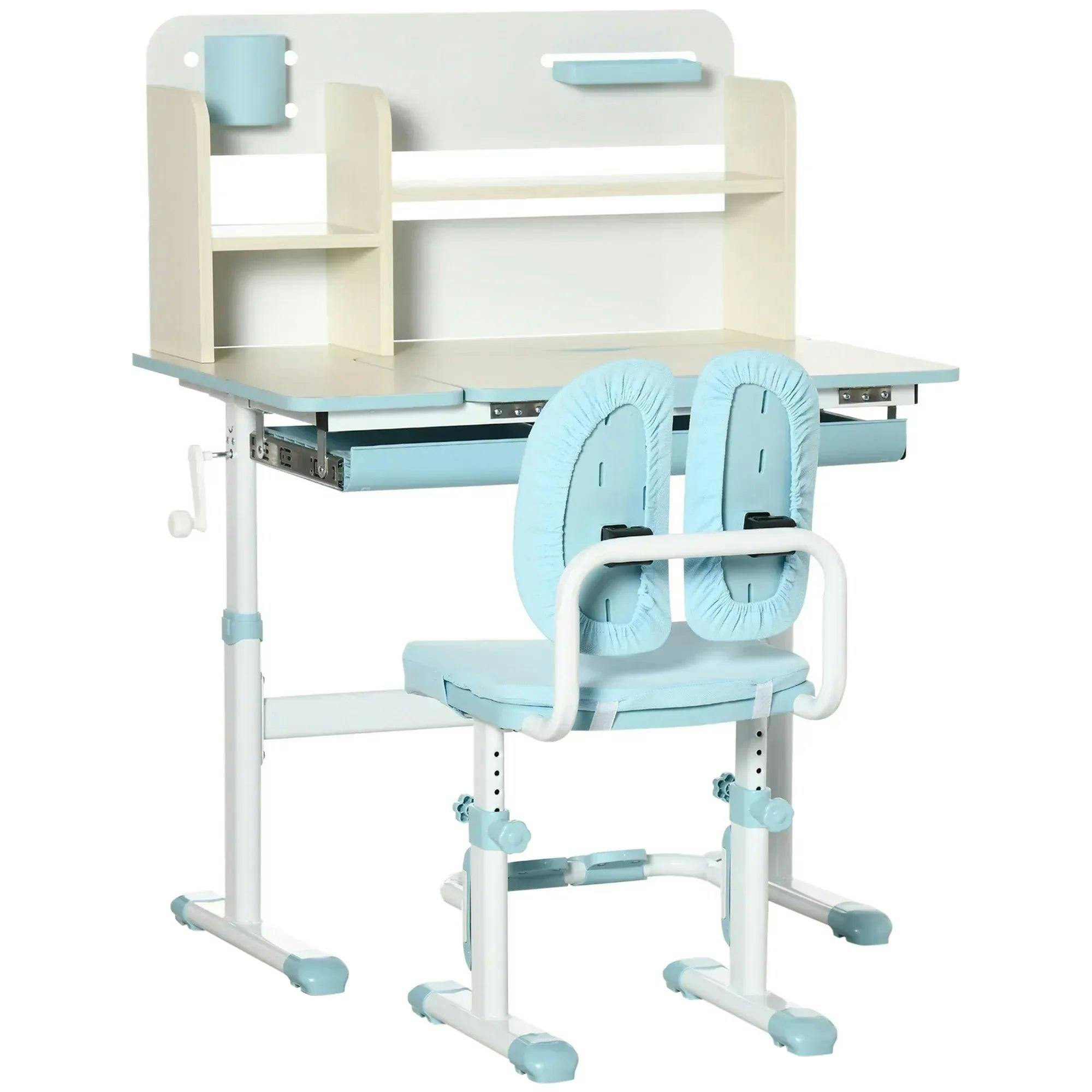 Homcom Blue Kids Desk & Chair Set, Height Adjustable Kids Study Table & Chair Set With Storage Shelves, Washable Cover, Anti-Slip Mat For 3-12 Years - Image 6