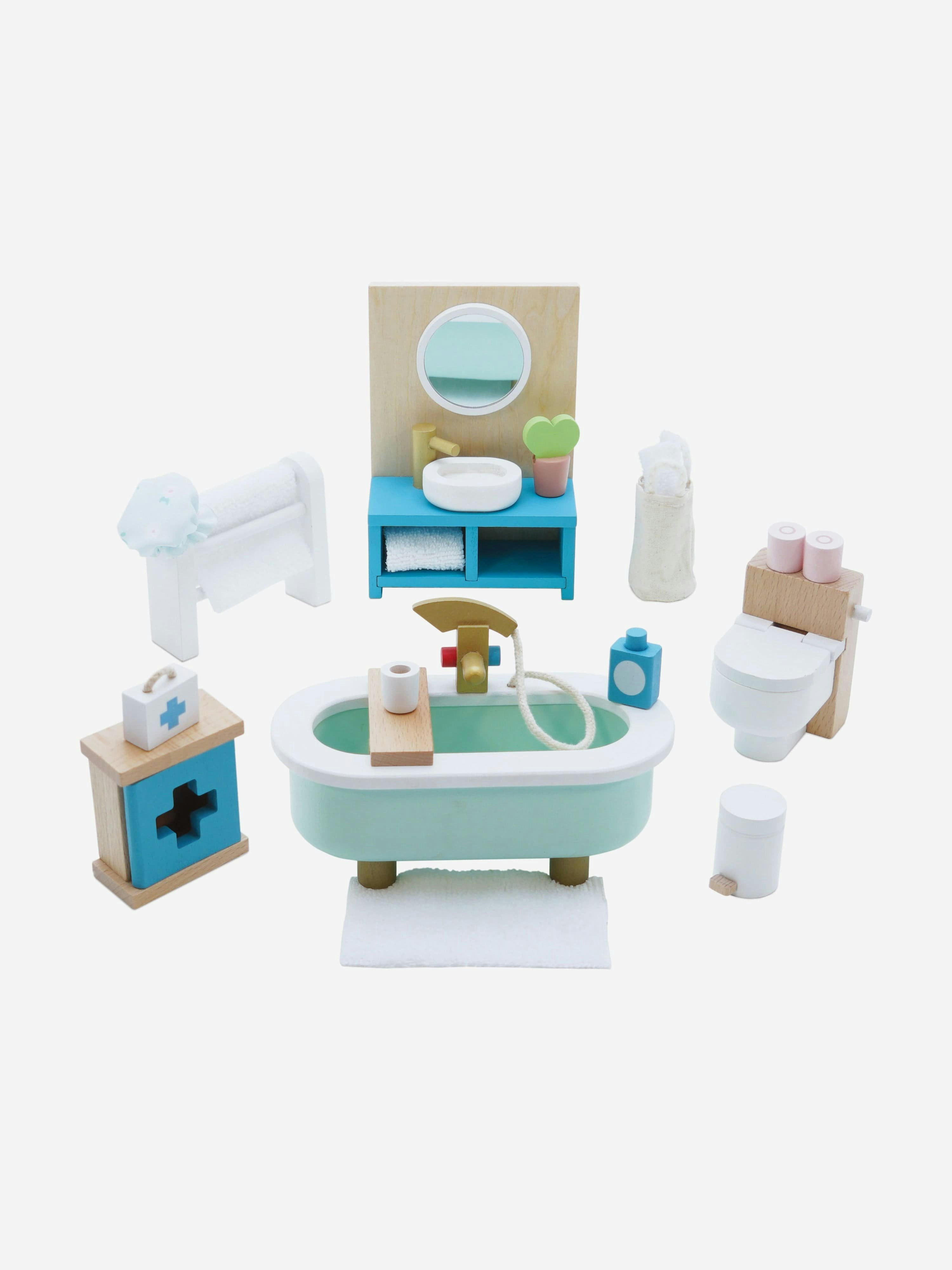 Le Toy Van Blue Wooden Dolls House Bathroom Furniture-19 Piece (10.5Cm X 5.8Cm X 14.8Cm) - One Size