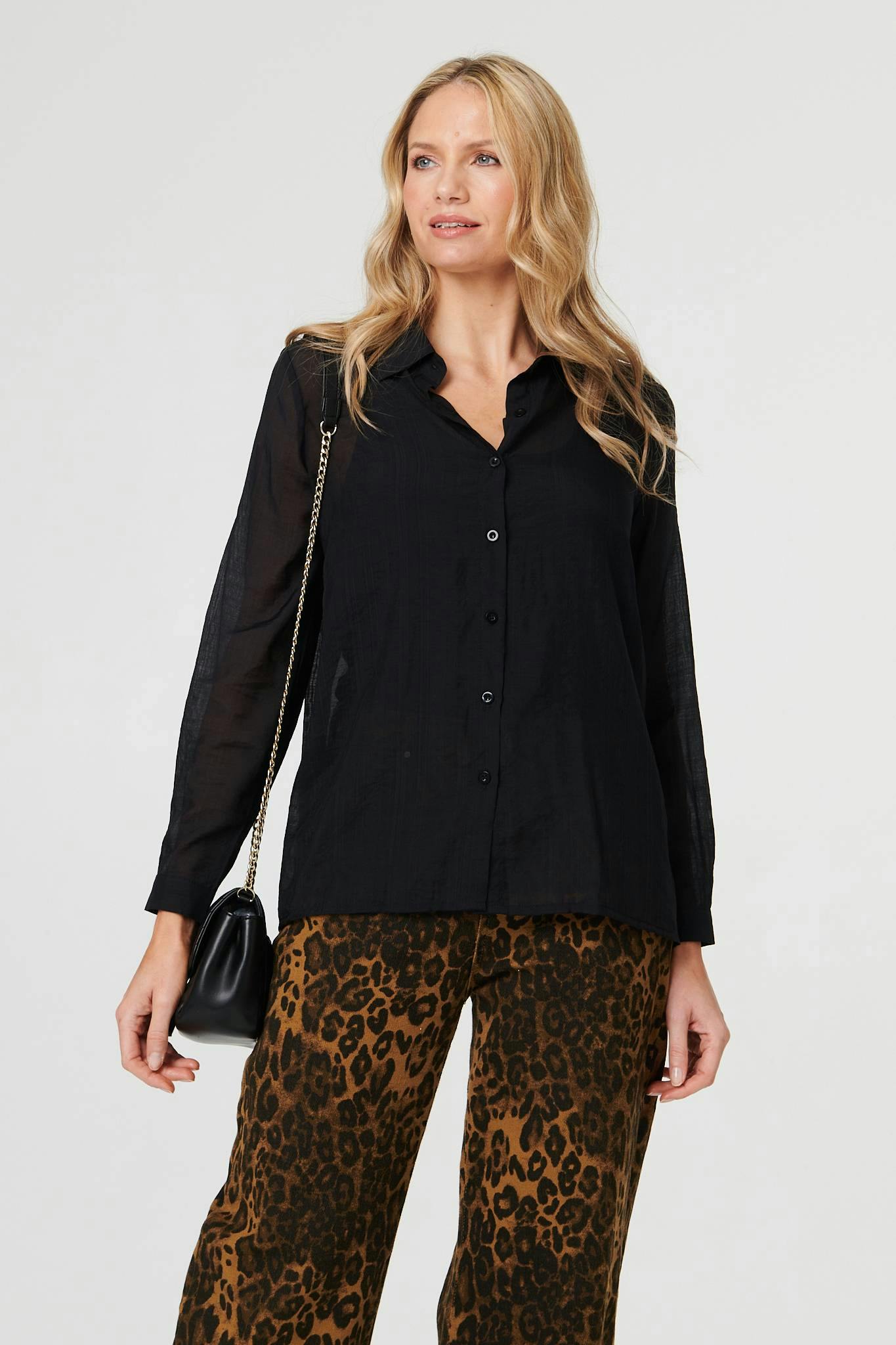 Izabel London Black Long Sleeve Button Front Shirt - 8