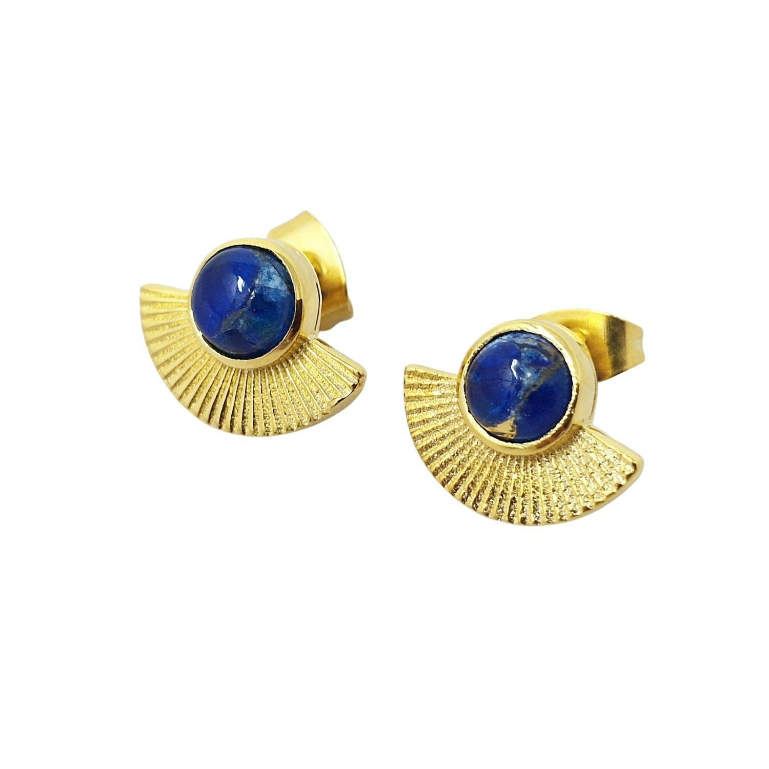 Harfi Gold Sapphire September Birthstone Plated Fan Earrings