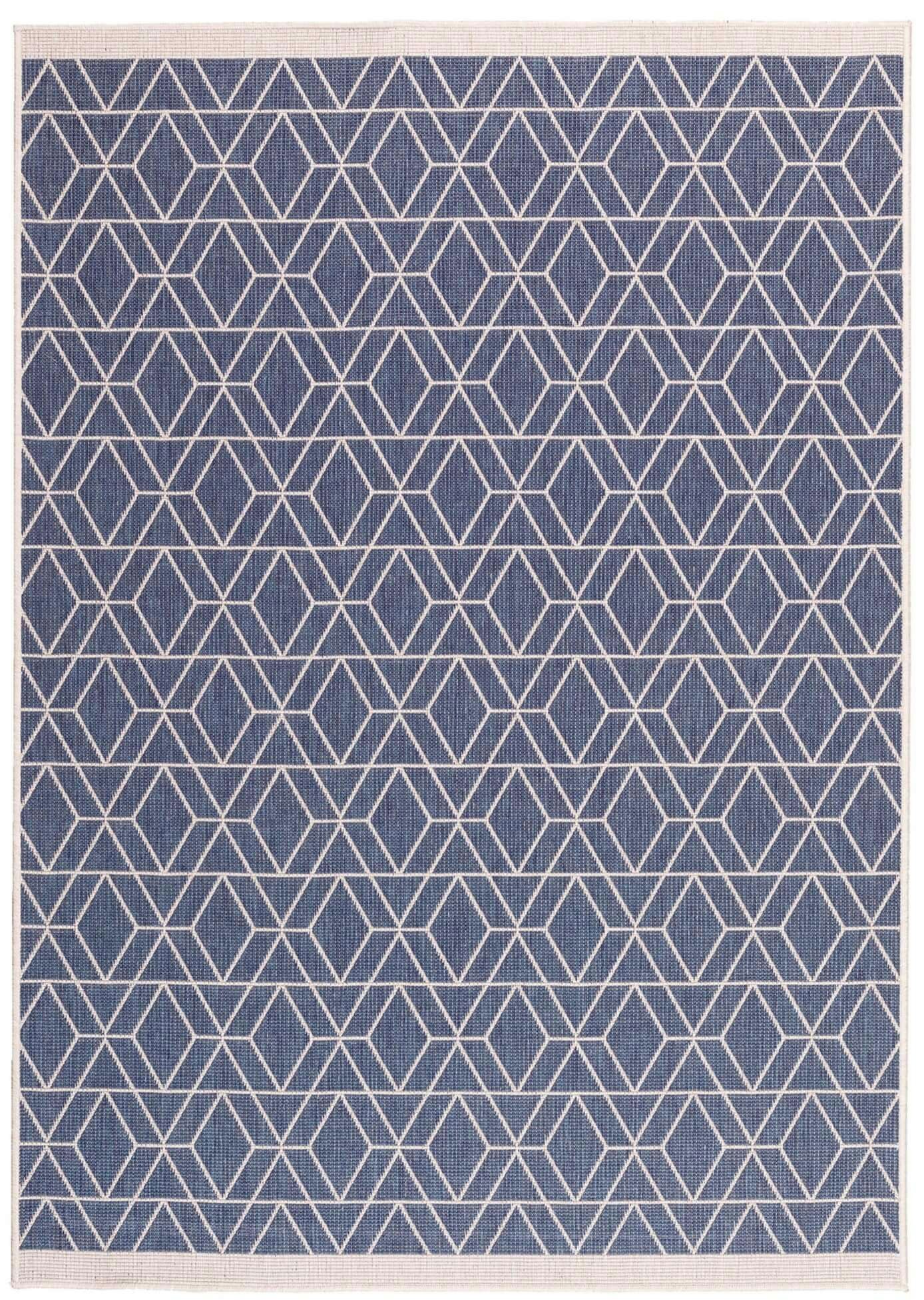 Rackhams Blue/Cream Duo Weave Outdoor & Rug Diamond - 160X230 Cm