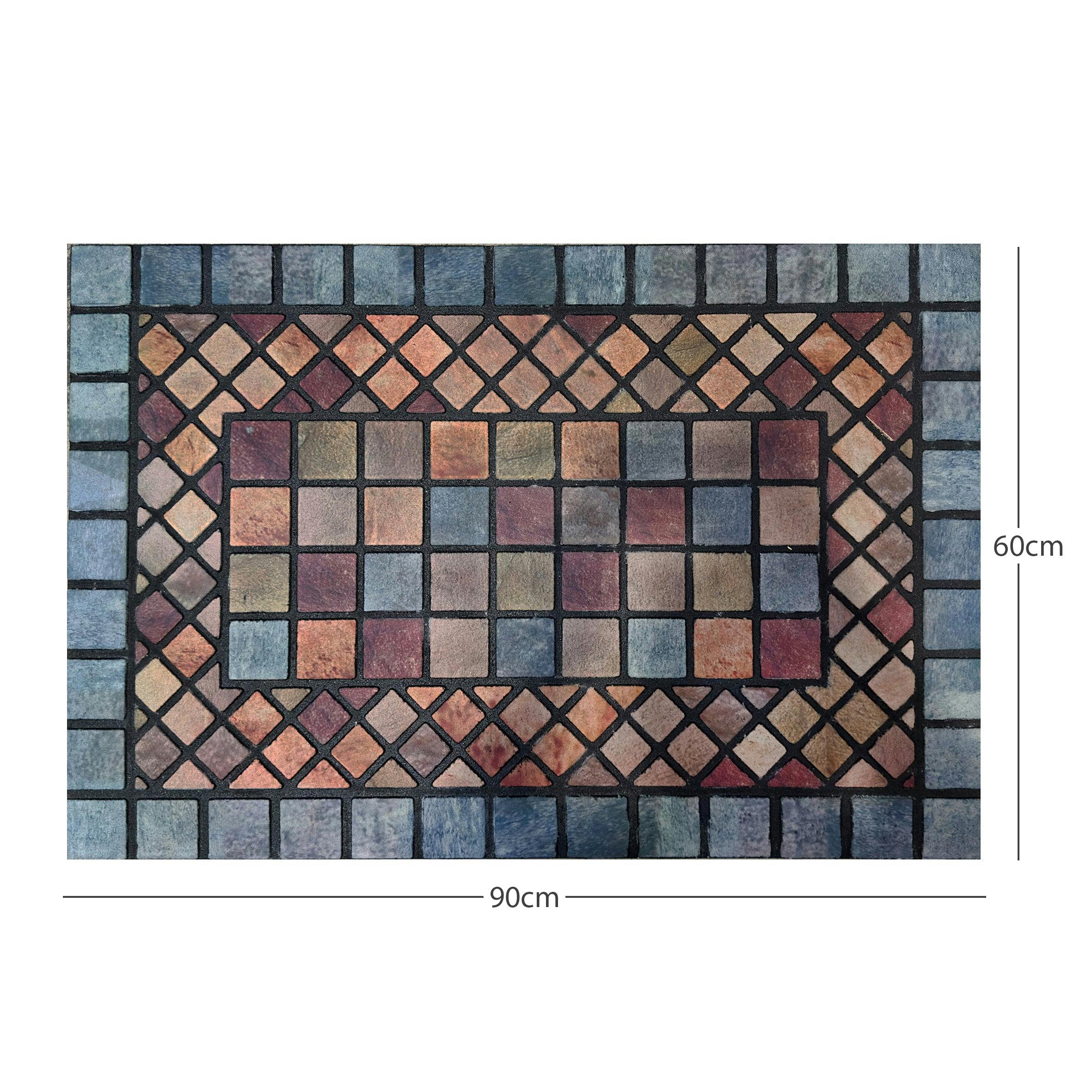 Nicoman Blue Elegant Tile Effect Doormat - Edge - 91X61cm Large
