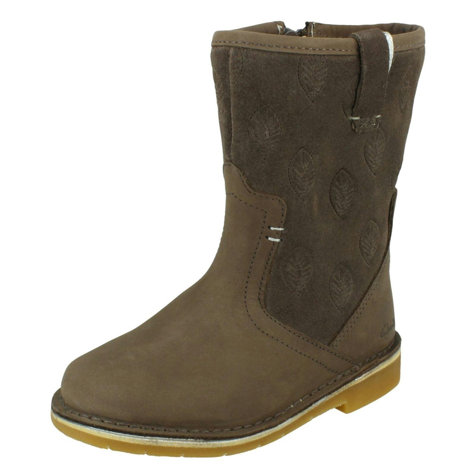 Clarks Girls Casual Mid Calf Boots Comet Pop - Walnut - Uk 8 Child - F