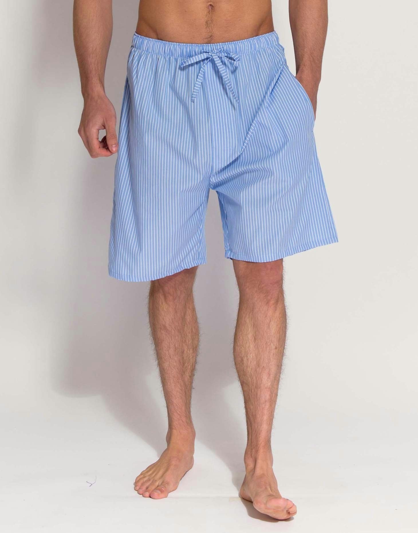 British Boxers Men's Sky Blue/White Crisp Cotton Sleep Shorts – & Stripe - X-Large