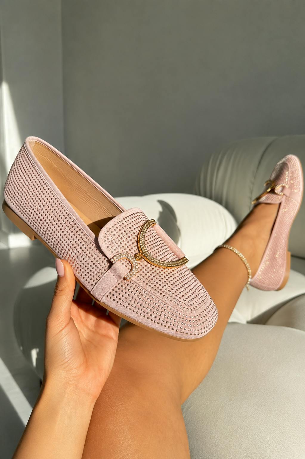Love Lemonade Women's Pink Crystal Imperial Suede Loafers - Uk 6 - Eu 39 - Us 8