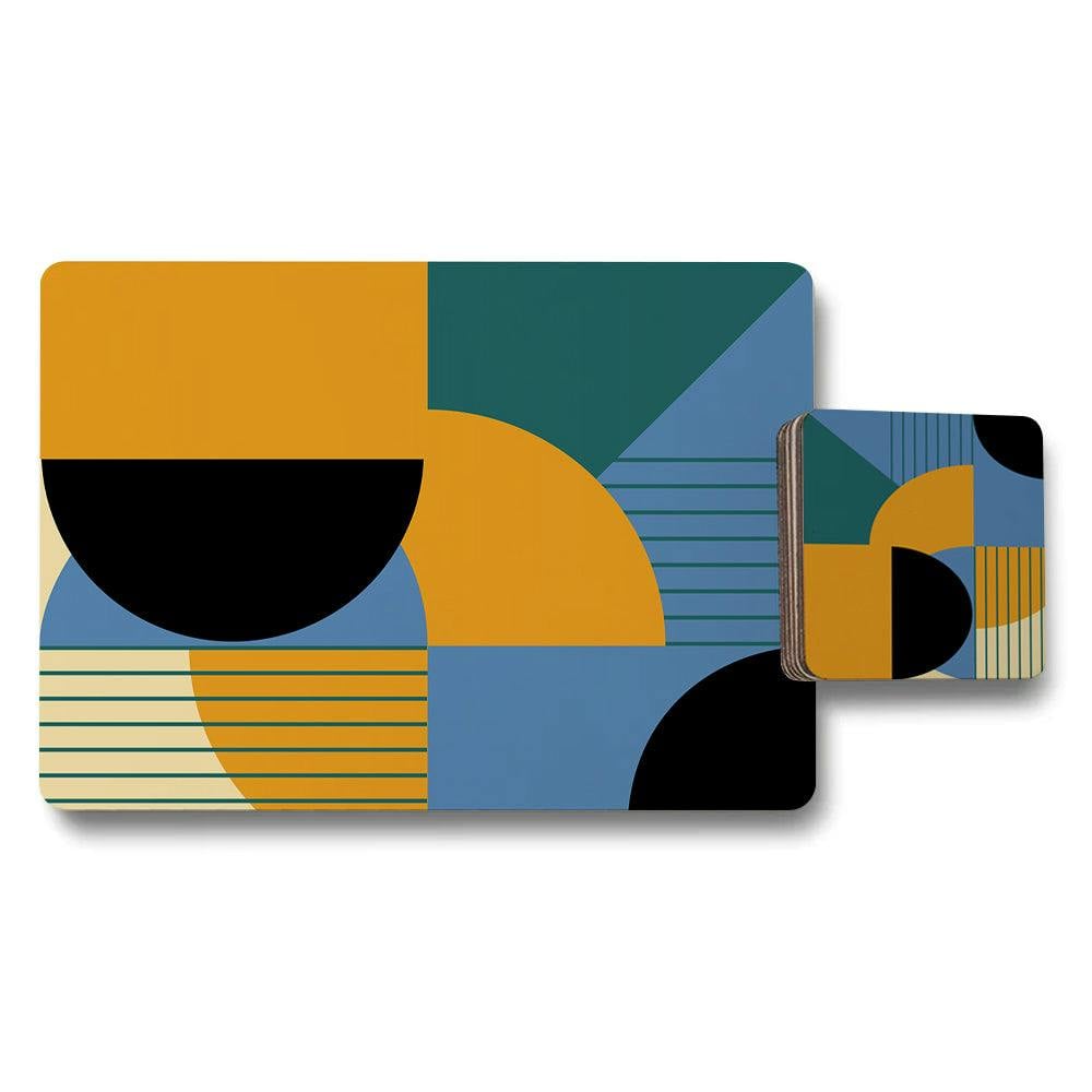 Benjamin Tate Design Set Of 12 Geometric Placemats And Coasters With Wood Bottom