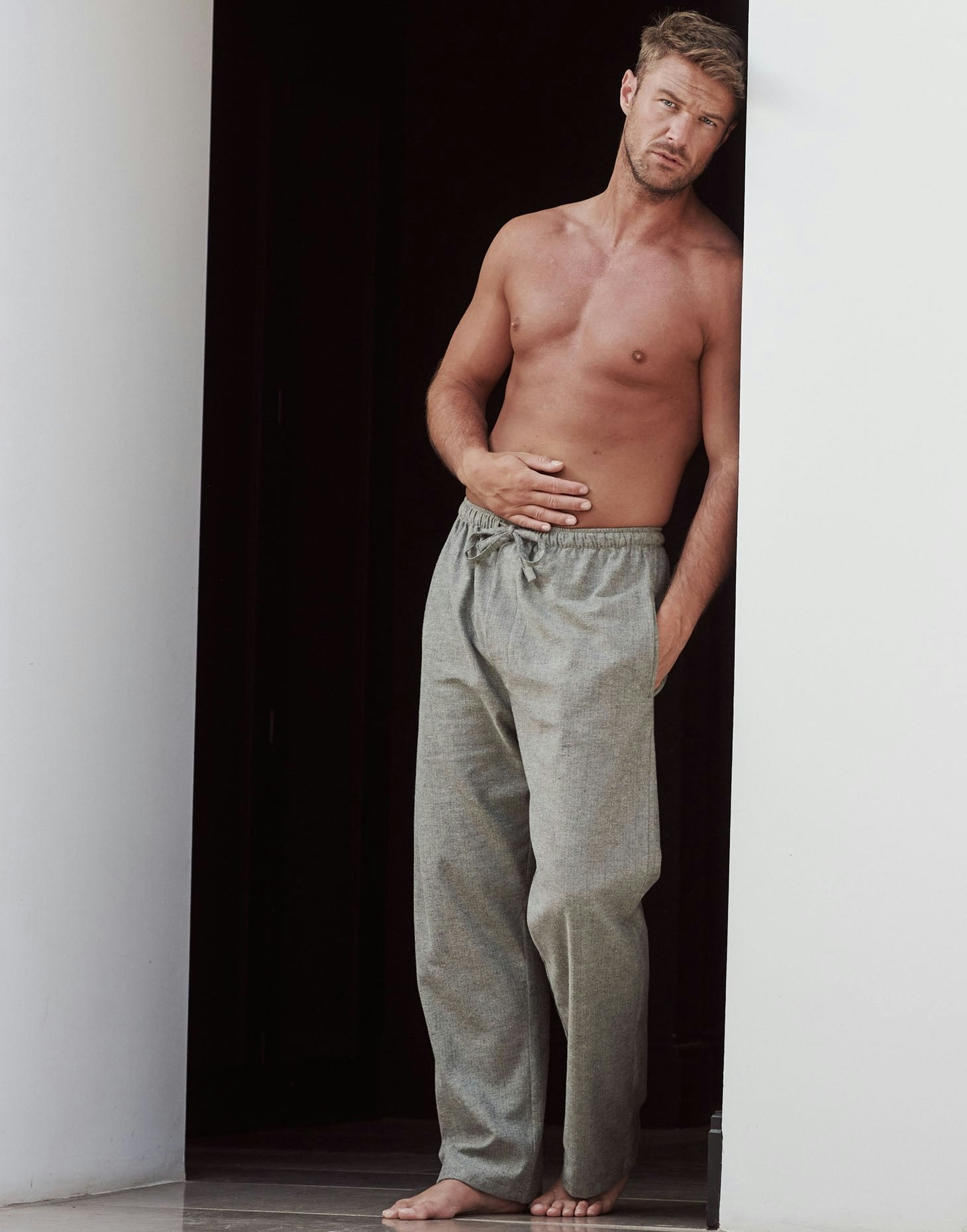 British Boxers Men's Brushed Cotton Pyjama Trousers – Whitby Jet Herringbone - XX-Large