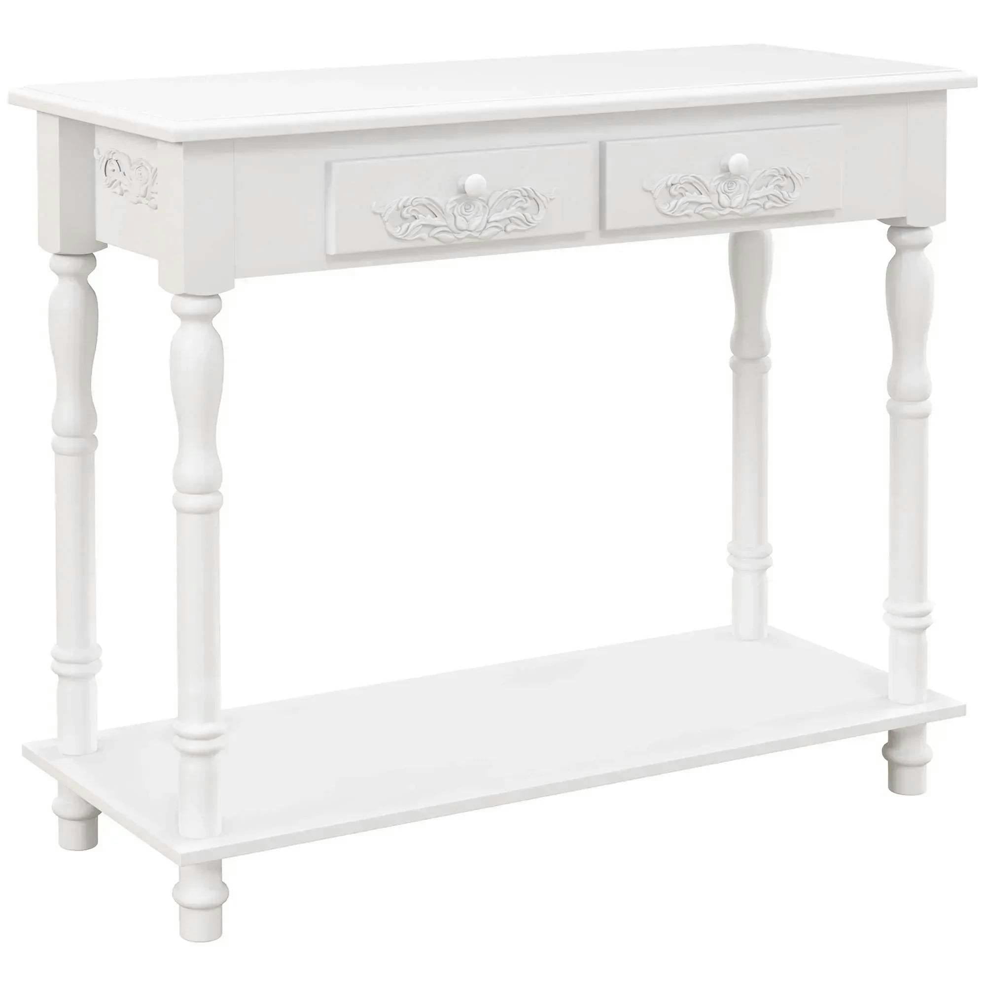 HOMCOM Console End Table Entryway Cupboard 2 Drawers Storage in White - Image 7