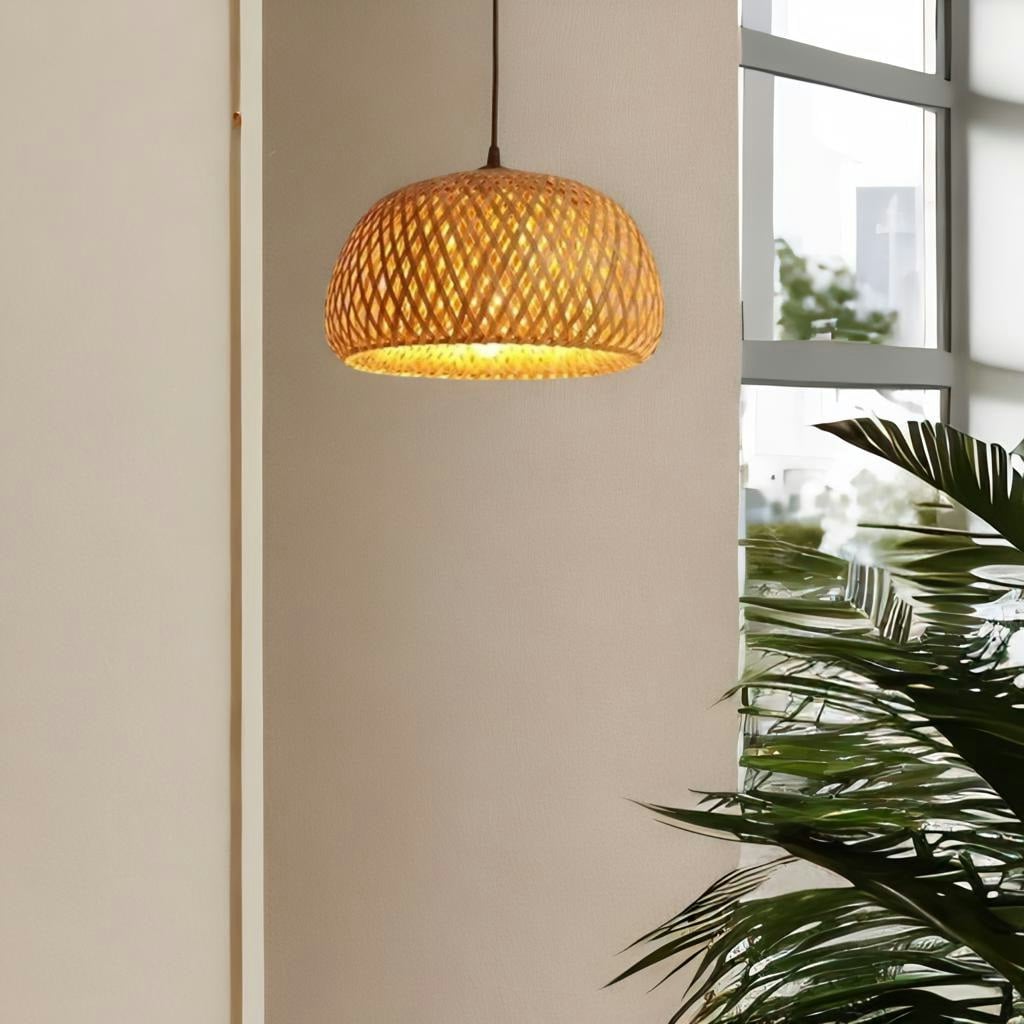 Rackhams Light/Brown Rattan Woven Wicker Boho Rattan Ceiling Pendant Shade Natural 18Cm