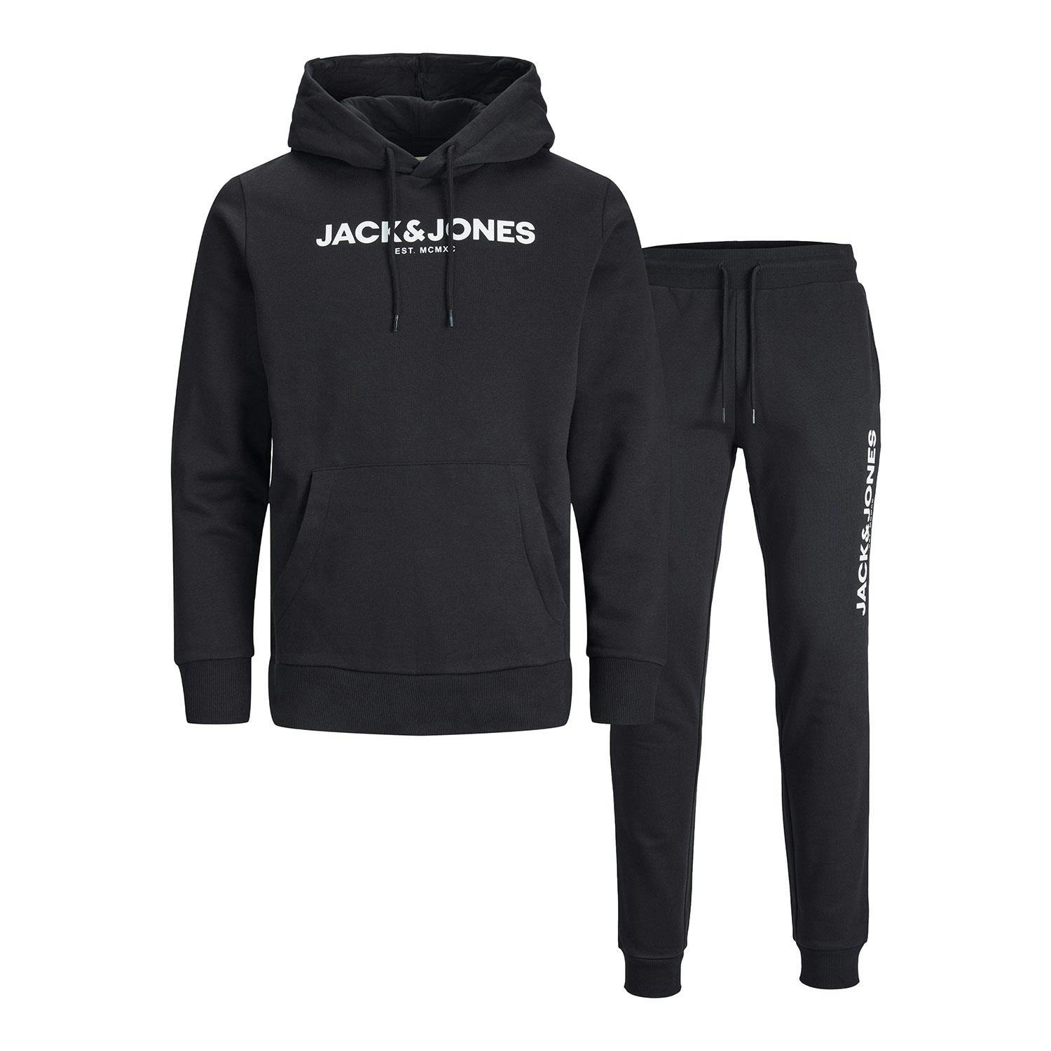Jack & Jones Men's Black Hoodie & Joggers Set Sweat Tracksuit Loungewear - Xxl