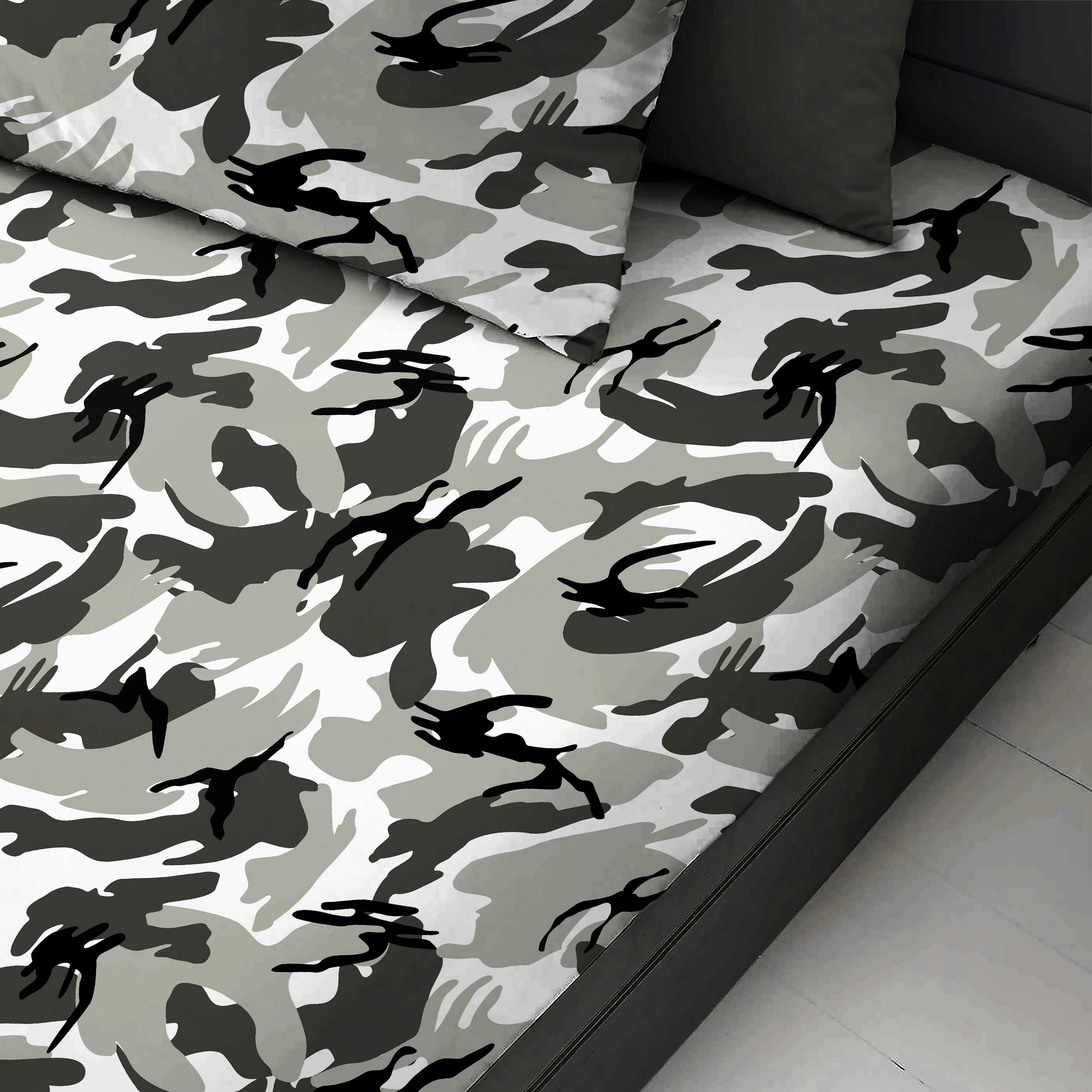 Velosso Grey Camouflage Cotton Blend Fitted Sheet - Single