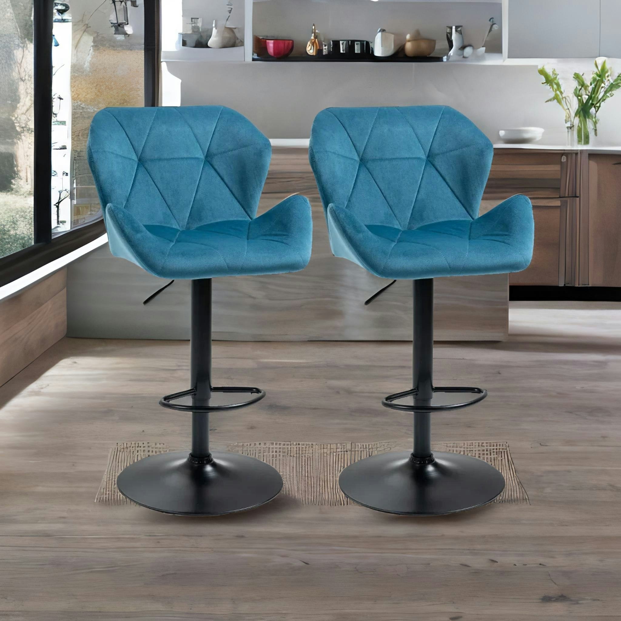 Rackhams Blue Set Of 2 Adjustable Height Retro Bar Stools
