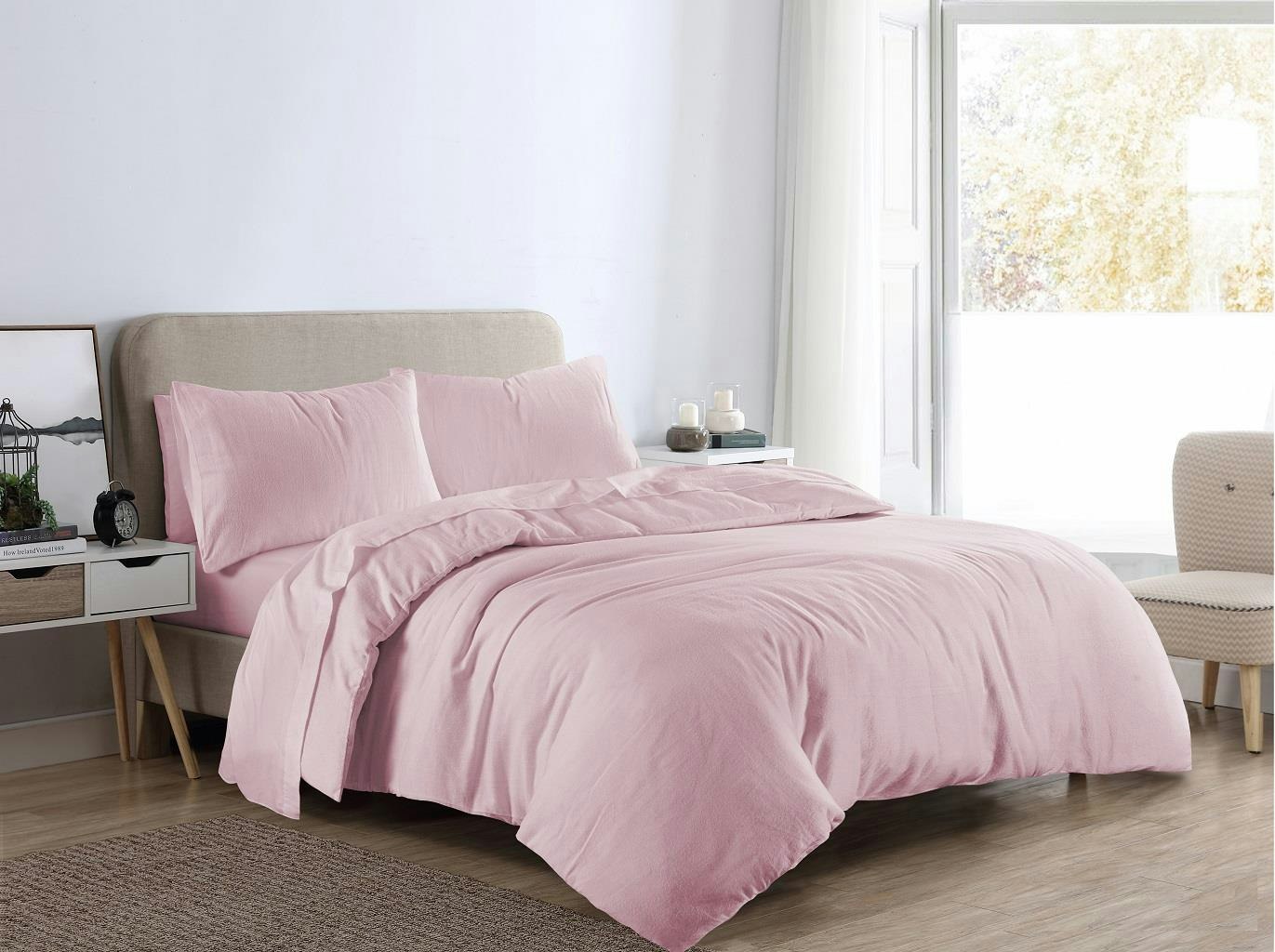 Rackhams Pink 100% Brushed Cotton Flannellette Duvet Cover Set - Super King - Duvet Cover Set
