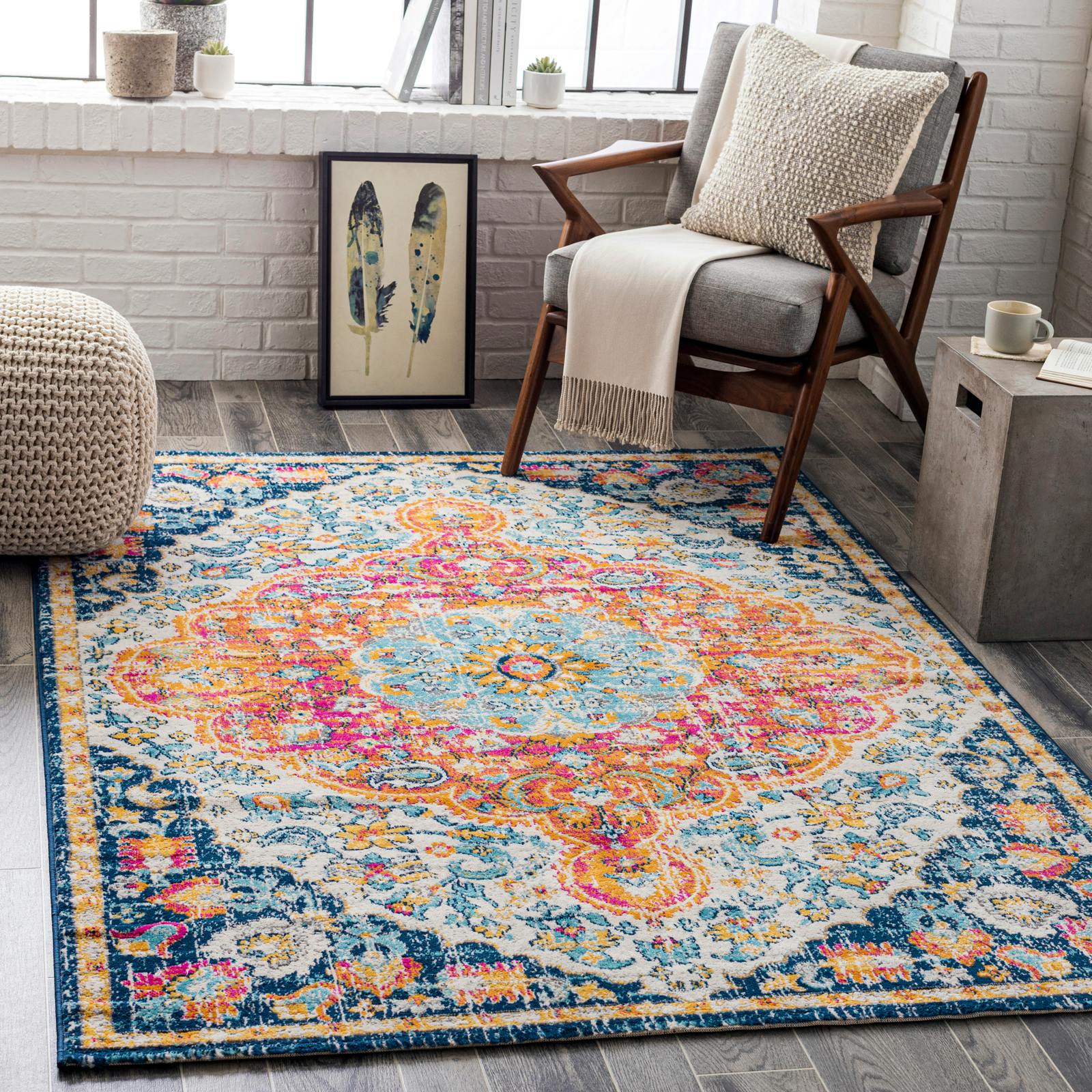 Rackhams Orange/Blue/Pink Floransa-Vintage Cream Traditional Boho Rug - 160 X 215 Cm