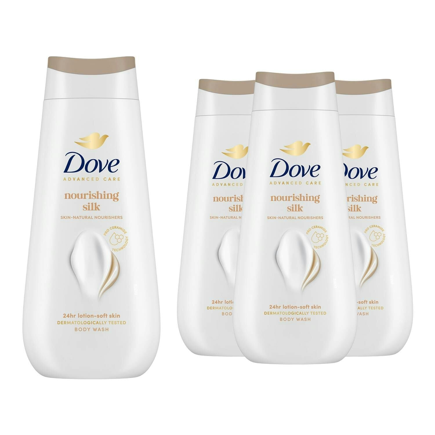 Dove Advanced Care Nourishing Silk Body Wash 24H Renewing Micromoisture, 4X225ml