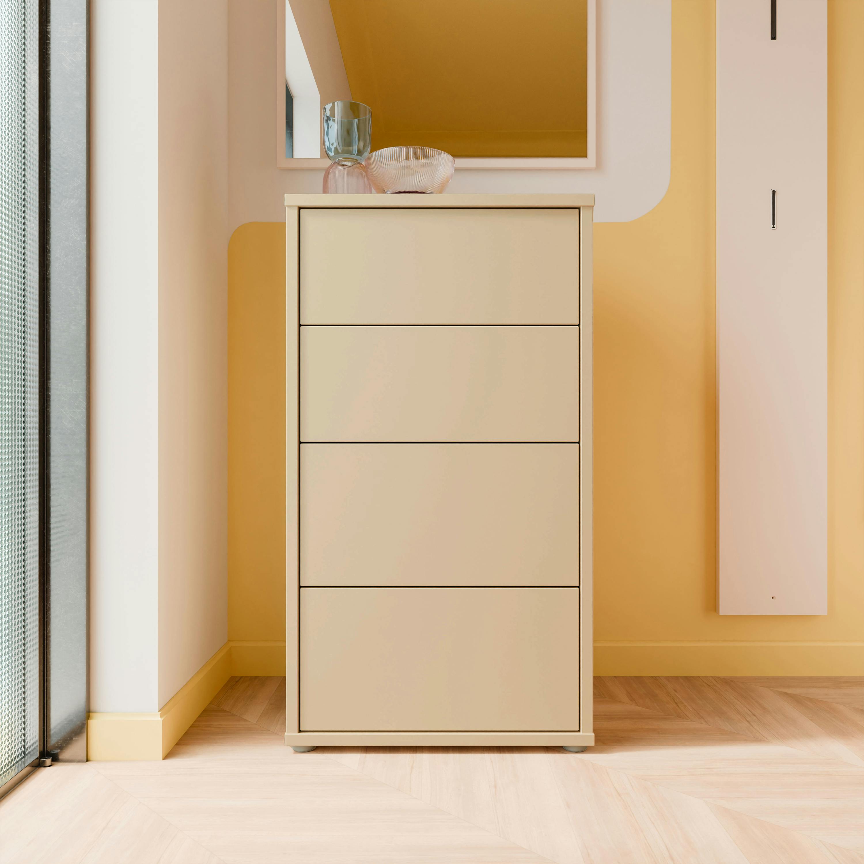 Rackhams Yellow Alice Springs Tall 4 Drawer Chest With Push-To-Open Drawers In Butter - Standard - Butter - Manufactured Wood