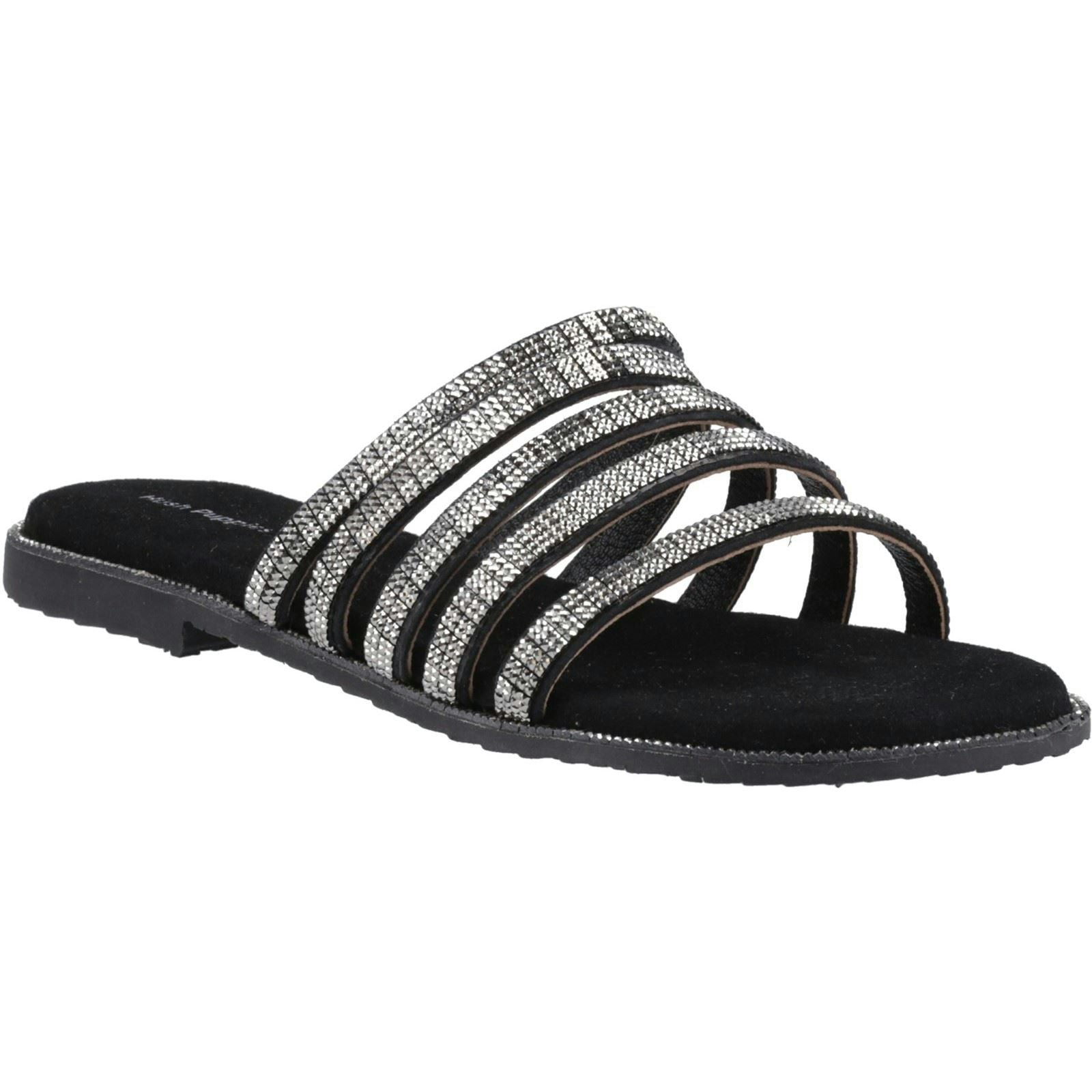 Hush Puppies Women's Black/Silver Paris Slide Suede Sandals - Size 7