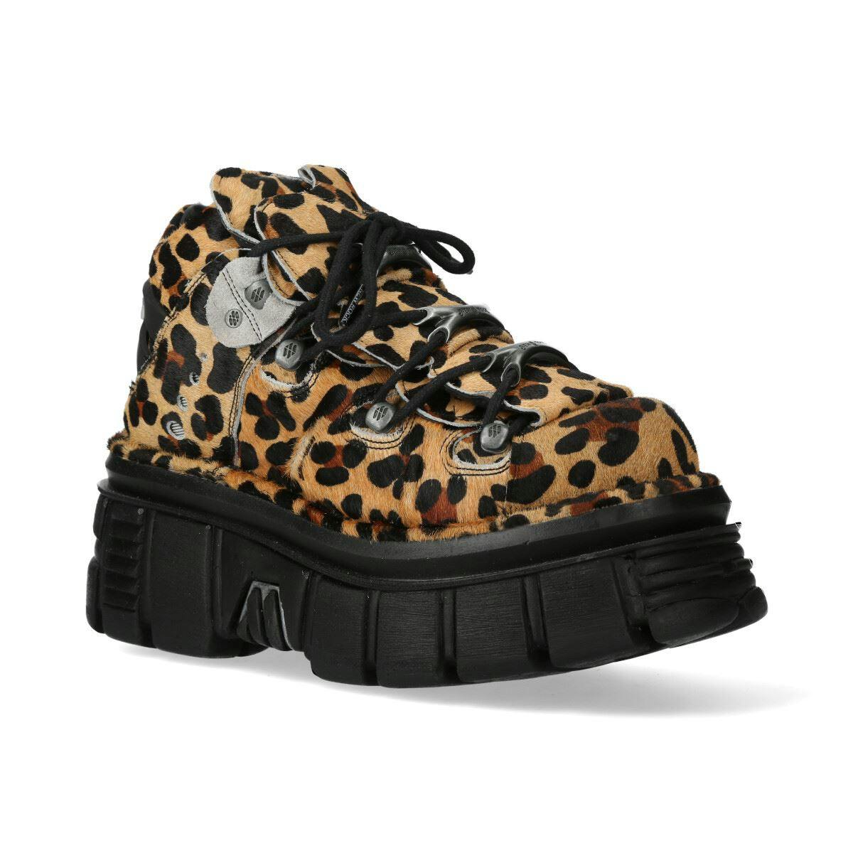 New Rock Unisex Brown M-106-C192 Leopard Leather Gothic Ankle Boots - Leopard - Uk 9 | Eu 43 | Us 10.5