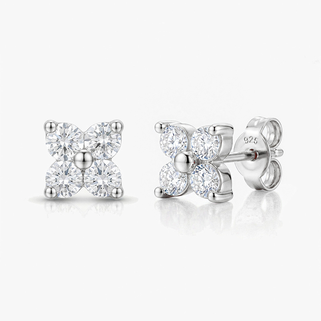 Muchv Silver Tiny Hydrangea Stud Earrings