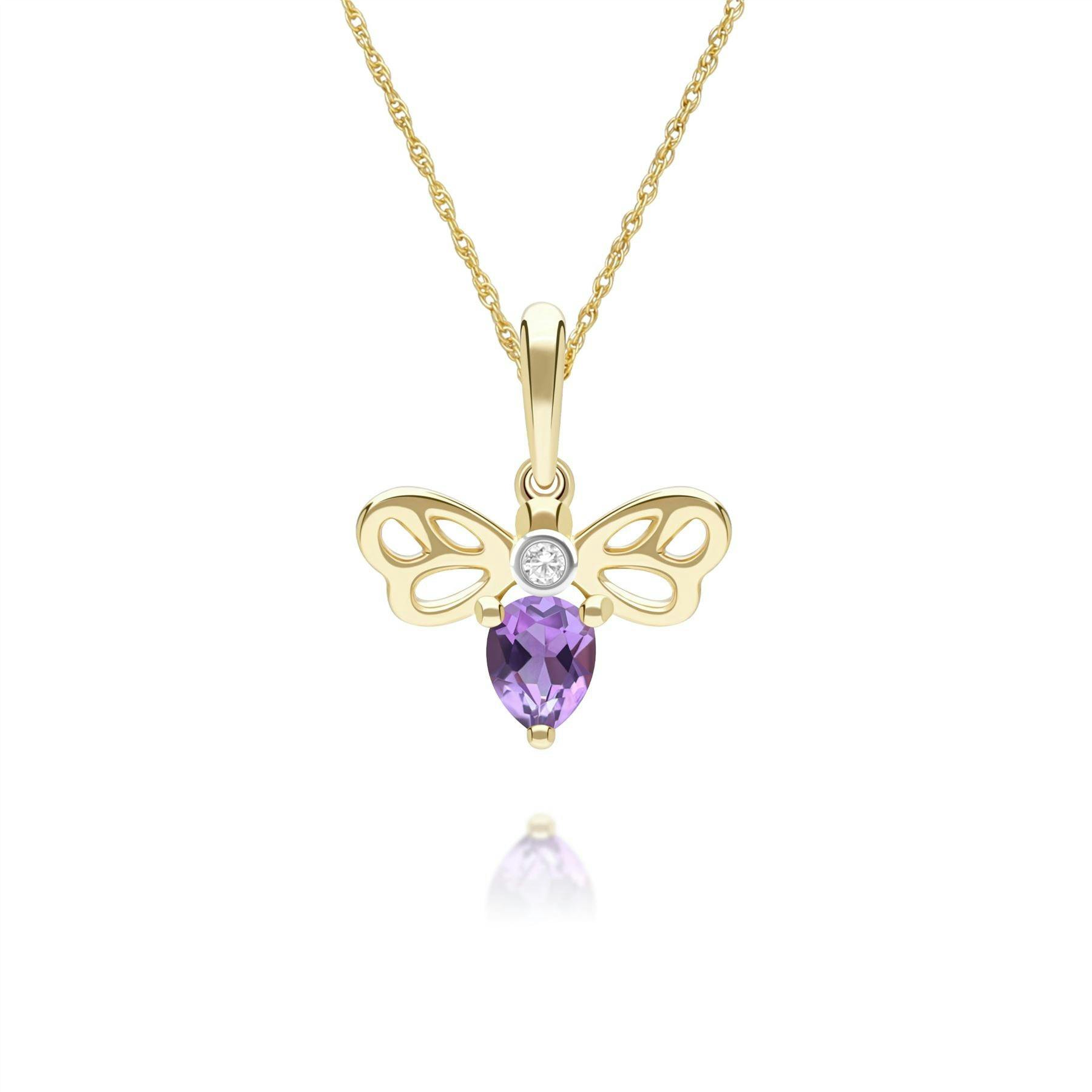 Gemondo Yellow/Gold Honeycomb Art Nouveau Pear Shape Amethyst And Diamond Bee Pendant Necklace In 9Ct