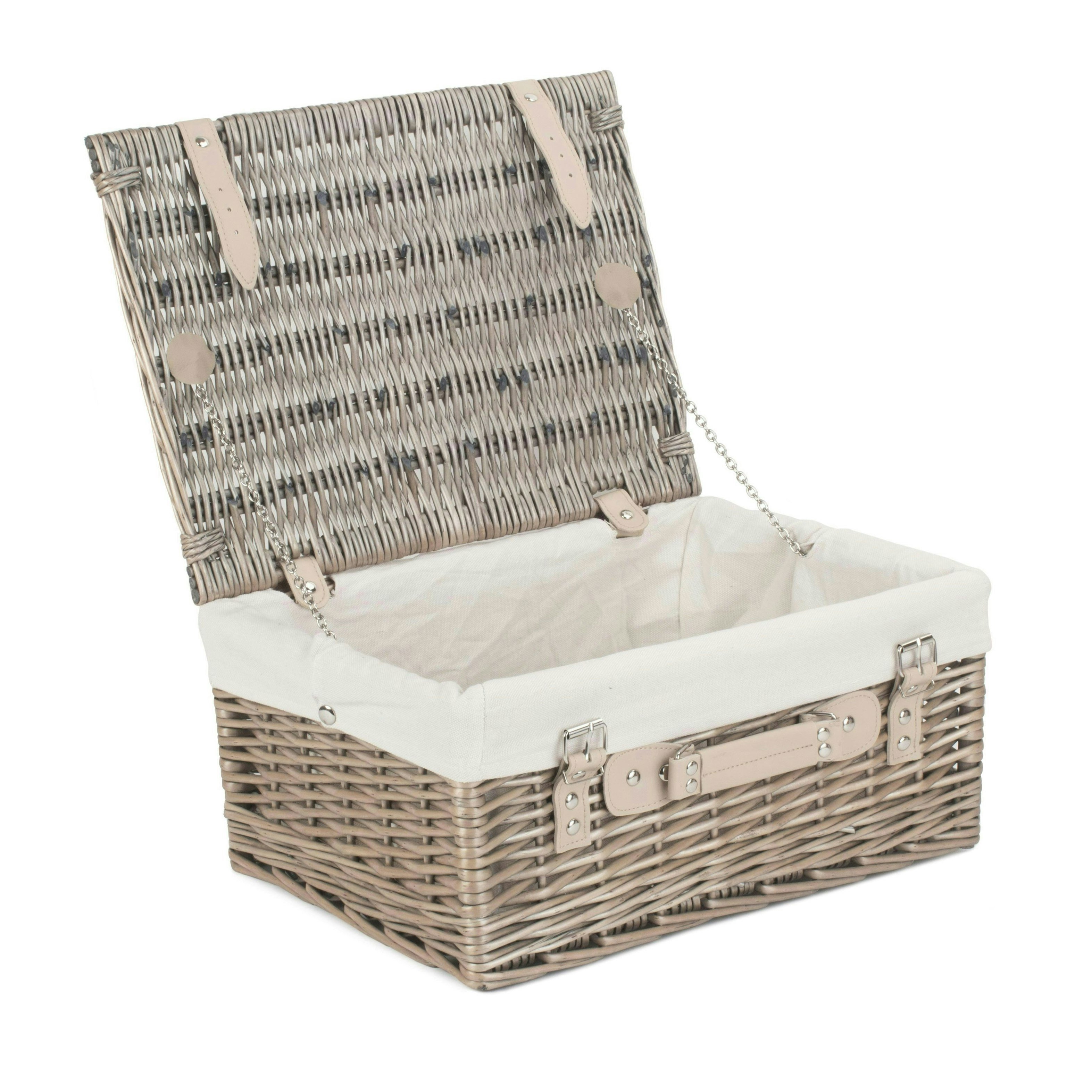 Red Hamper Red/White Hamper 41Cm Antique Wash Wicker Picnic Basket With Cotton Lining