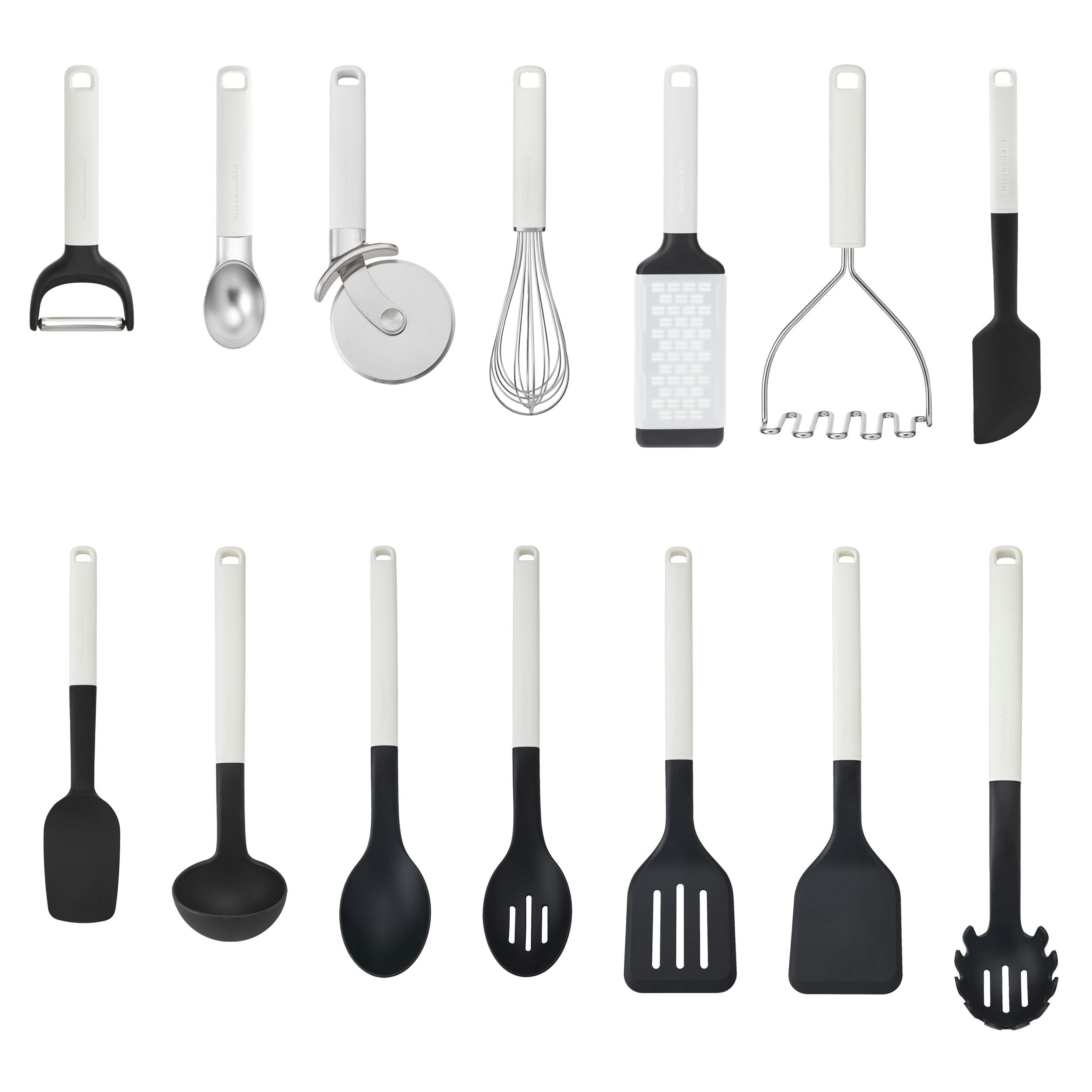 Rackhams White 14Pc Utensil Set, Porcelain Heat Resistant Cooking Utensils, Non-Stick Safe With Durable Handles - Nylon - Utensils