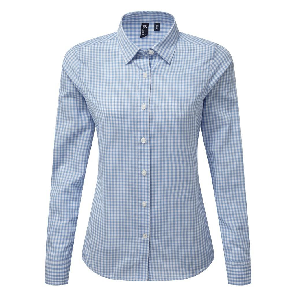 Premier Women's Light Blue Maxton Check Long Sleeve Shirt In | Size: Medium - Image 3