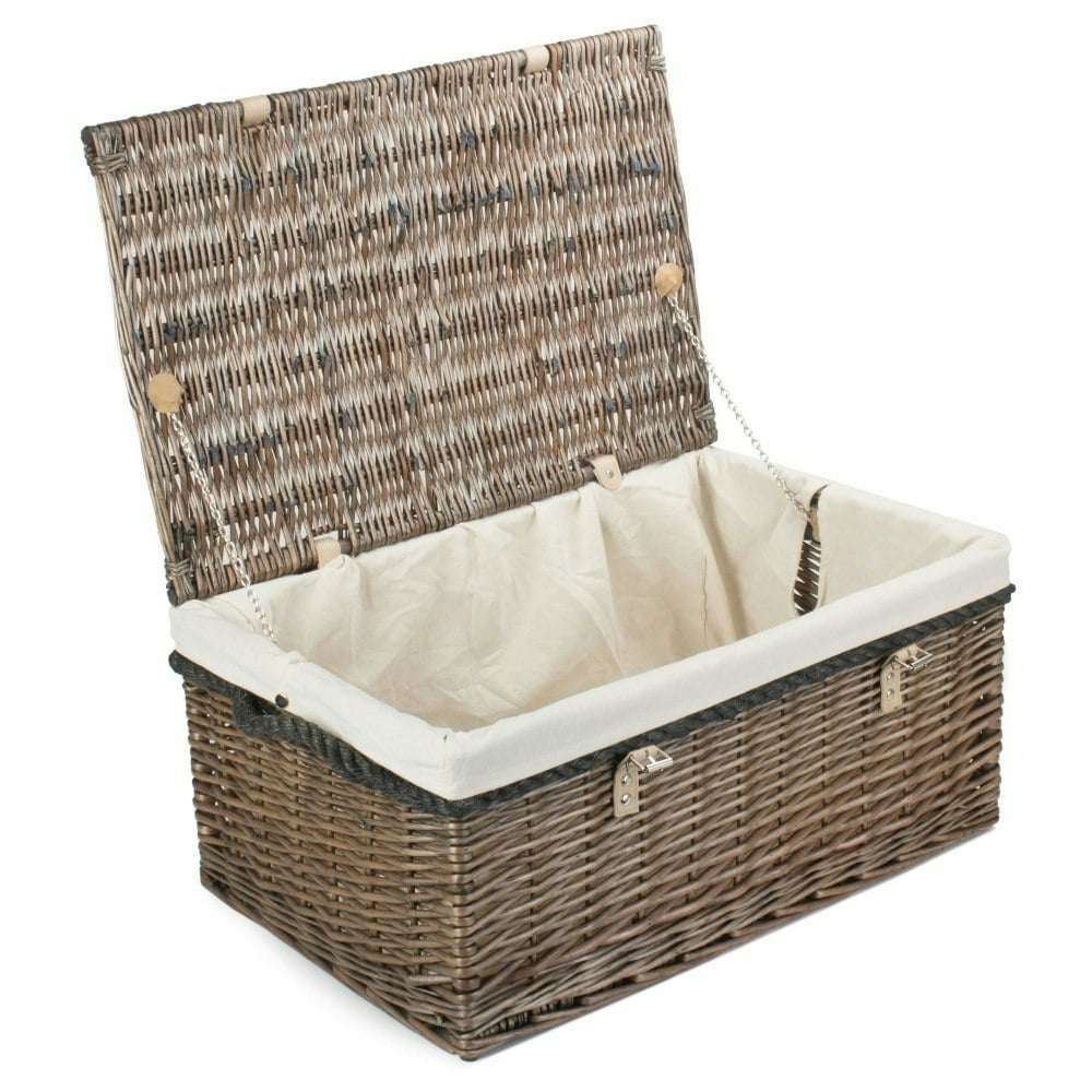 Red Hamper Red/White Hamper 62Cm Antique Wash Picnic Basket