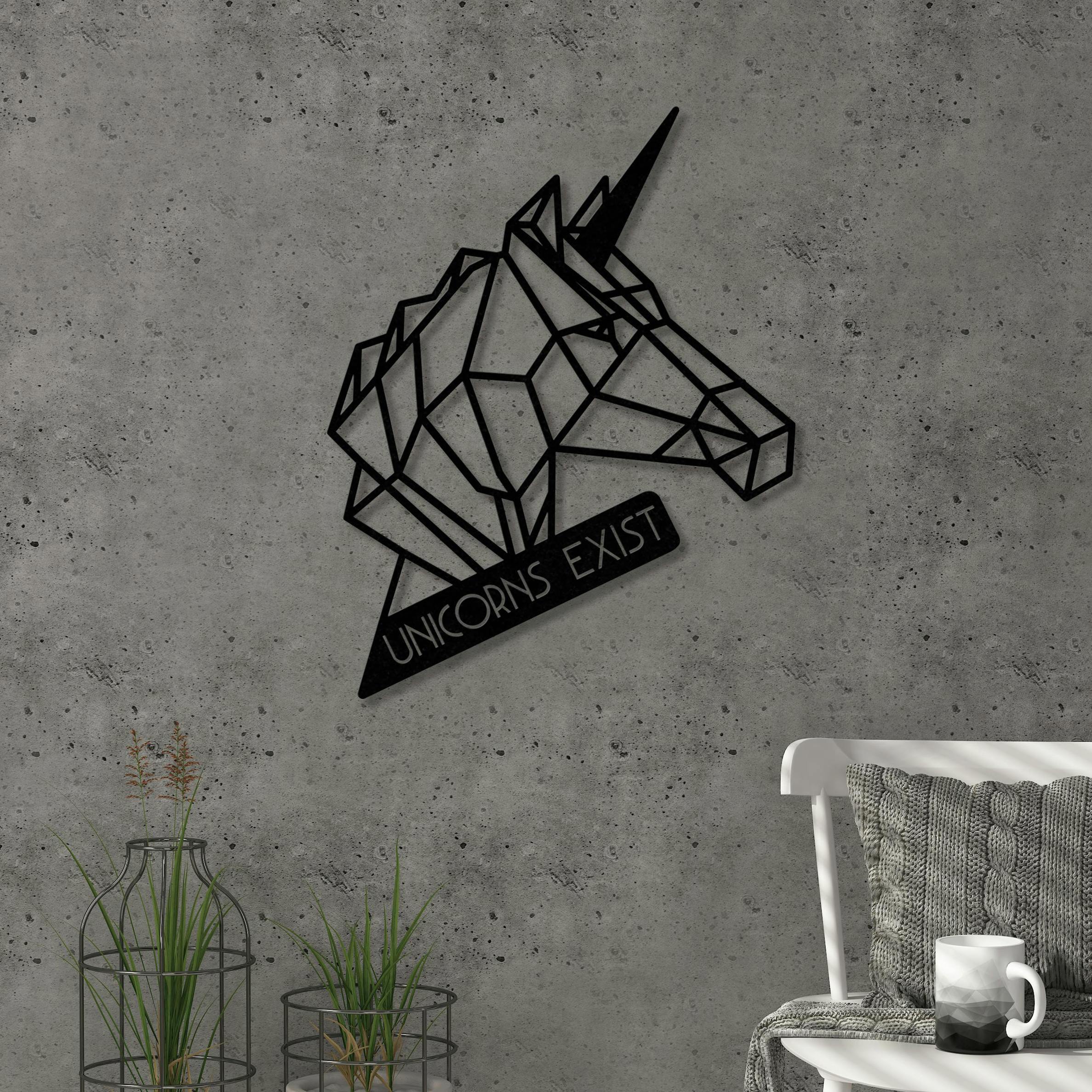 Rackhams Black Modern Metal Wall Art Unicorn Theme Home Ornament Decorative Minimalist Design Hanging Wall Sculpture, - Metal