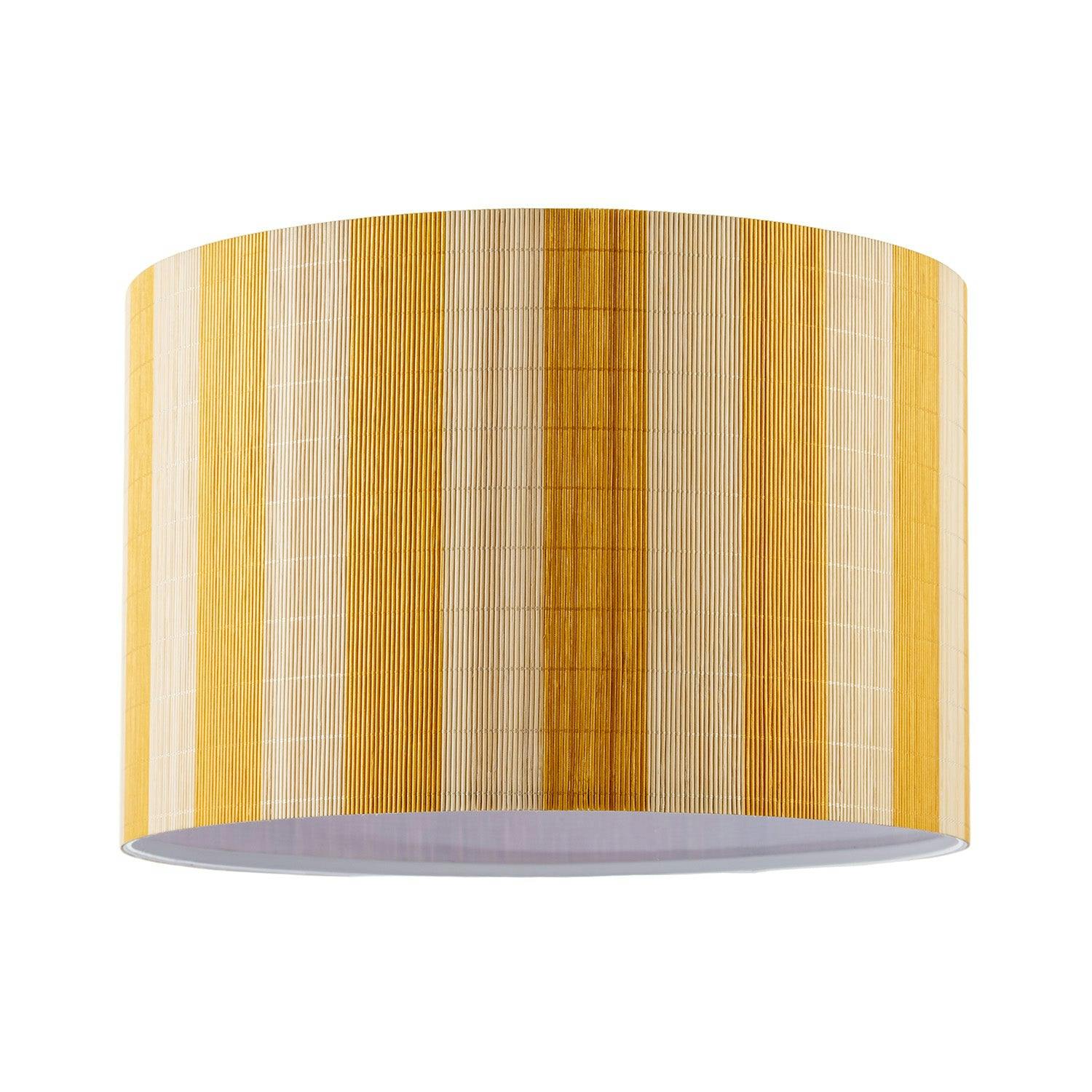 Happy Homewares Brown Shabby Chic Natural Bamboo Lamp Shade With Mustard Ochre Stripes