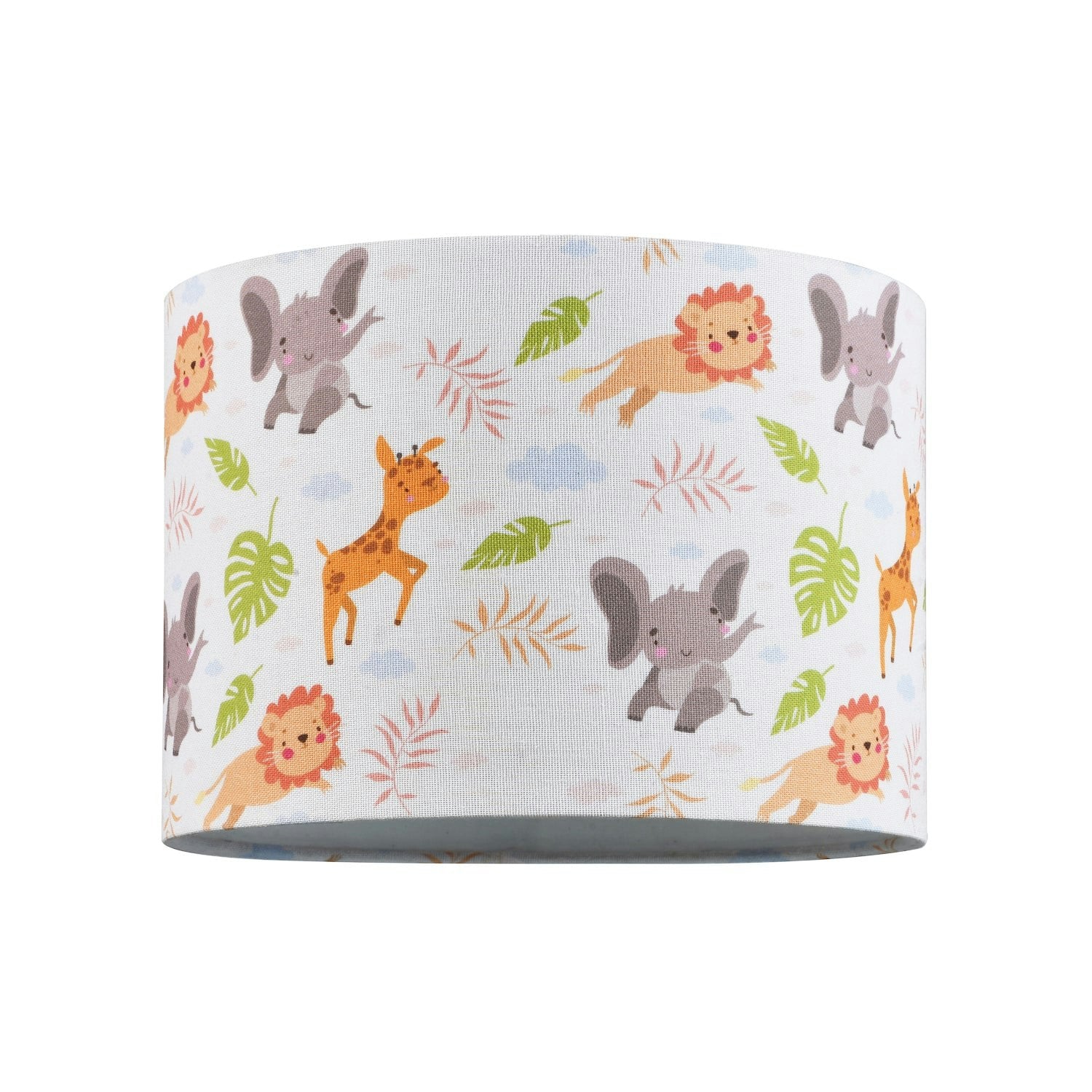 Rackhams White/Light Jungle Animals Childrens Linen Fabric Lamp Shade - Elephants Lions And Giraffes