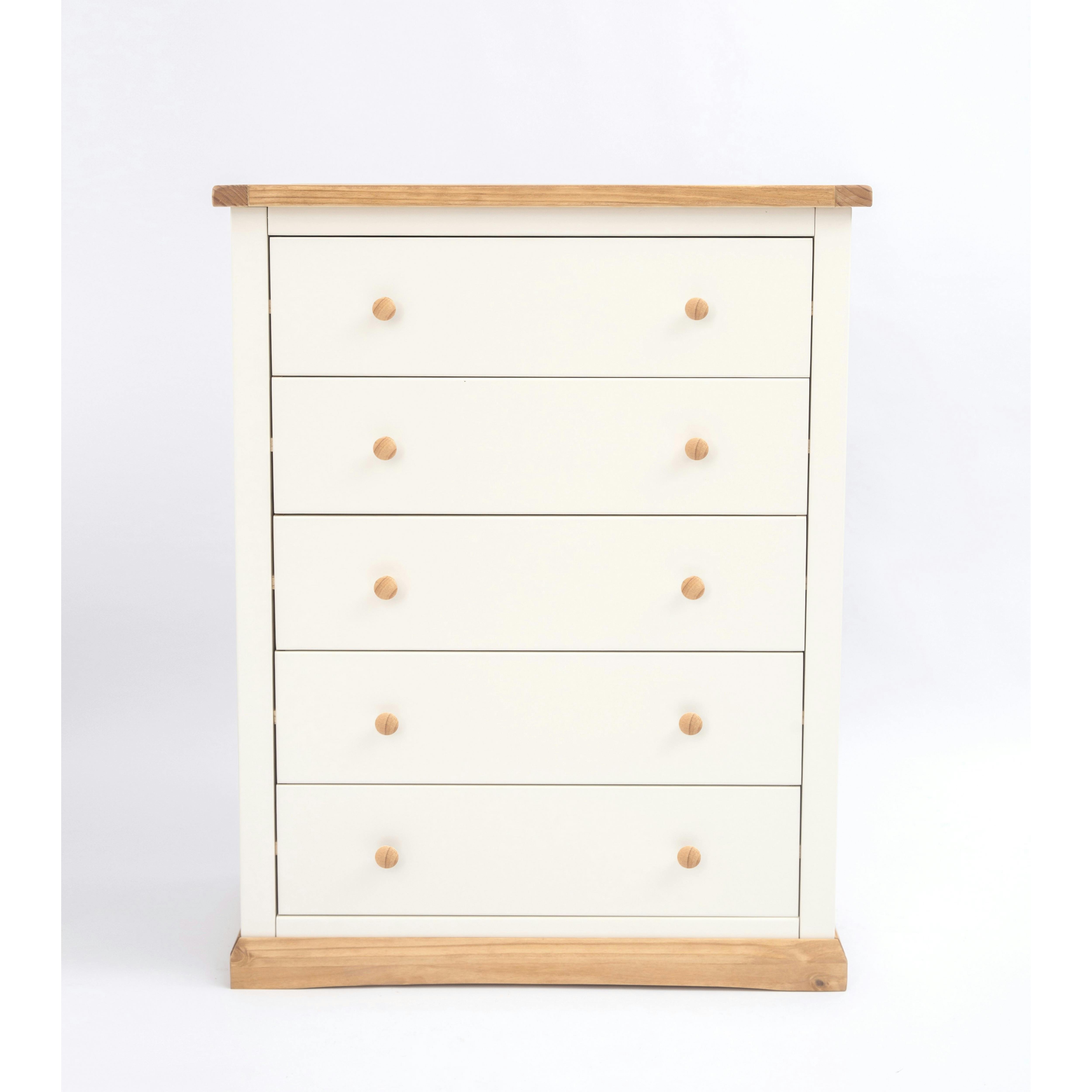 Rackhams White Trevi 5 Drawer Chest Of Drawers Wood Knob - Off