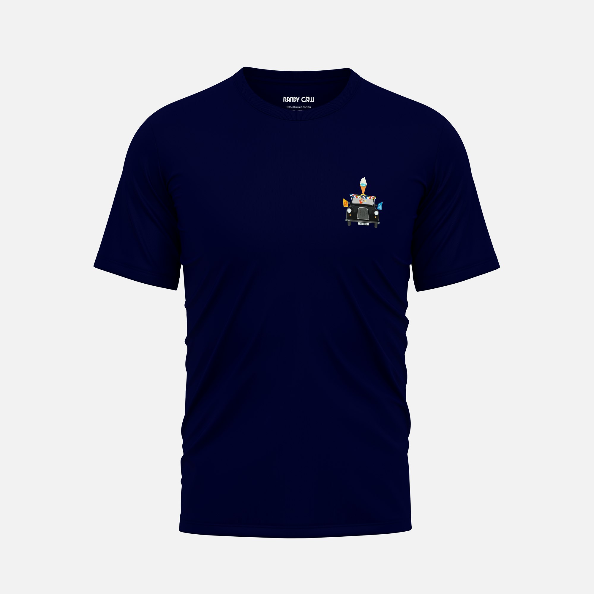 Randy Cow Black London Beach Club Taxi - Navy Organic Cotton T-Shirt - 2 - Without Back Graphic