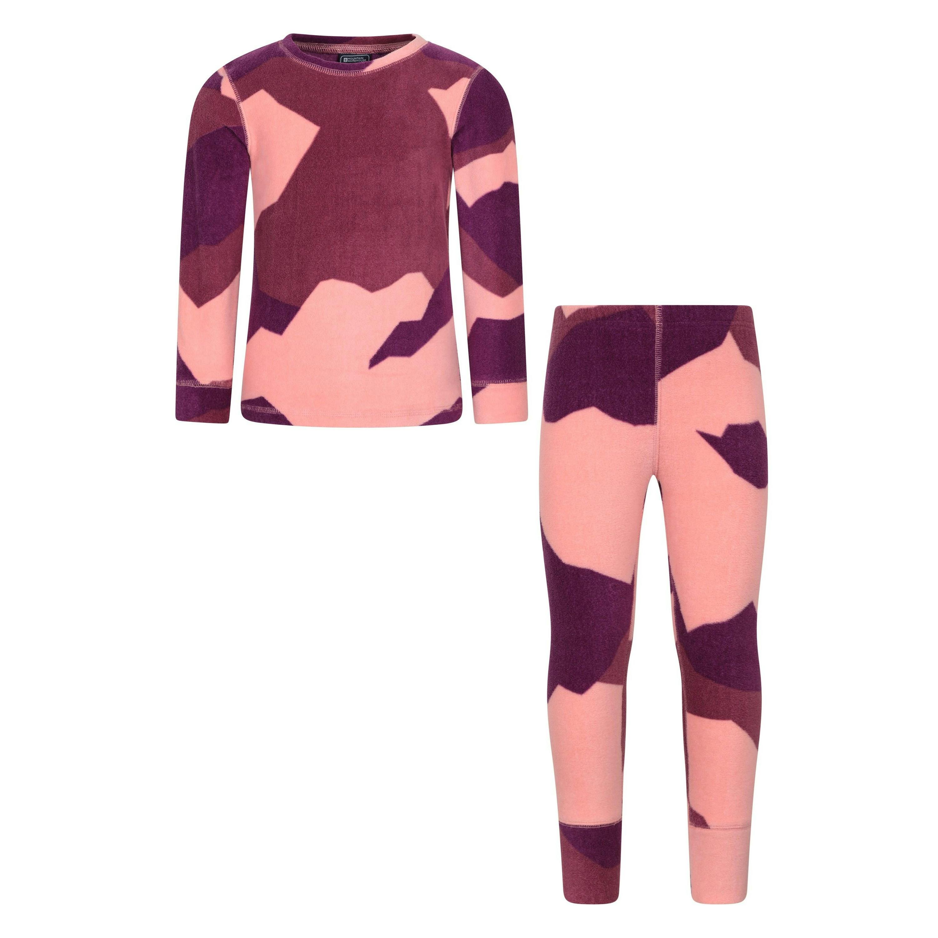 Mountain Warehouse Coral Childrens/Kids Camo Polar Fleece Base Layer Set - 2-3 Years - 95% Polyester/5% Elastane