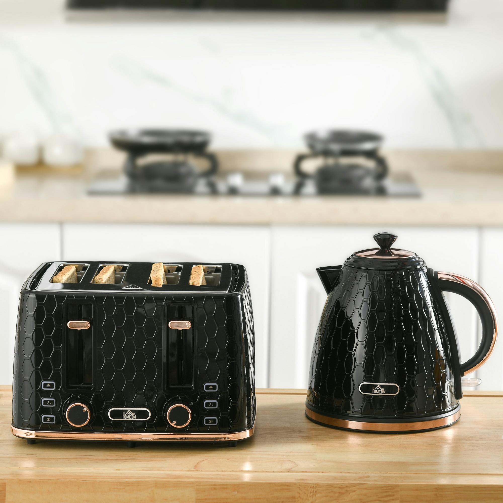 Homcom 1.7L Kettle And Toaster Set With Defrost Reheat And Crumb Tray Black - Image 4