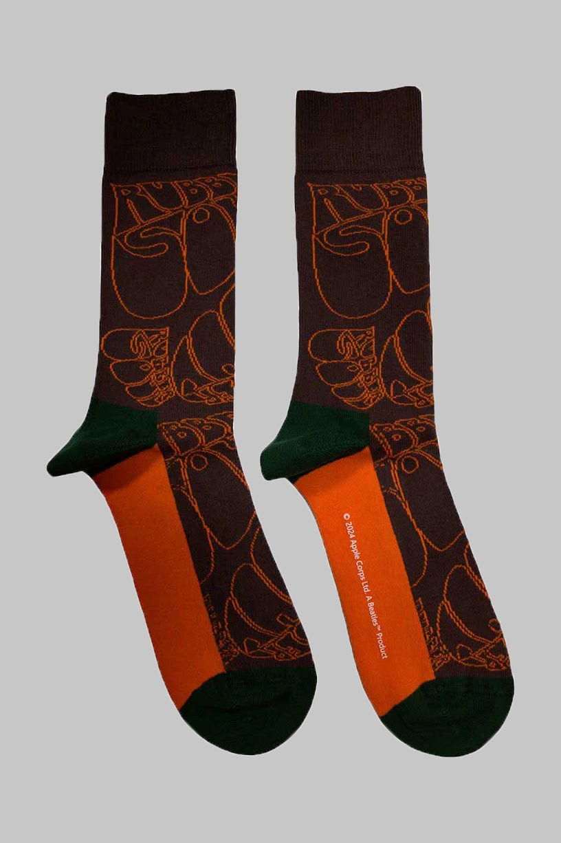 Paradiso Clothing Unisex Brown The Beatles Rubber Soul Text Outline Repeat Ankle Socks