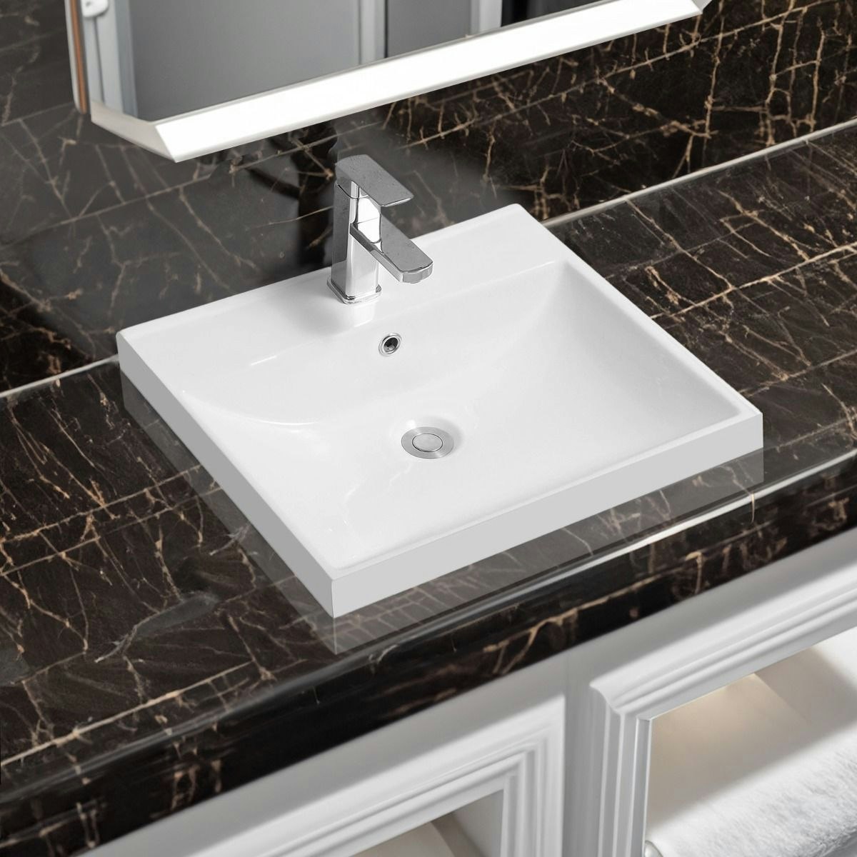 Limoge White 5409 Ceramic 51Cm Thick-Edge Inset Basin With Scooped Full Bowl - Ceramic - 51Cm