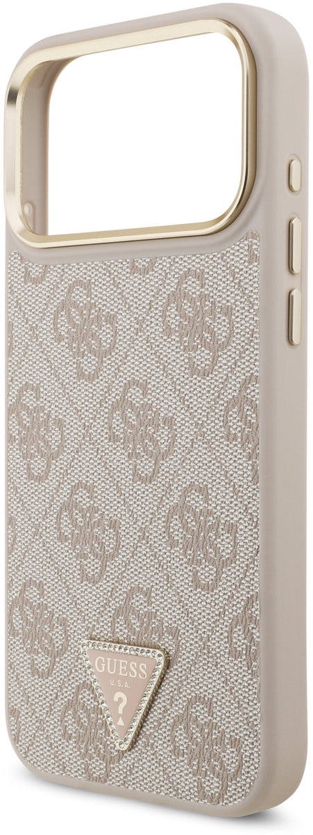 Guess Gold/Pink Pu Leather 4G Triangle Logo Frame Case With Magsafe For Iphone 17 Pro Max 6.9" - Guhmp17xp4gtdgmp