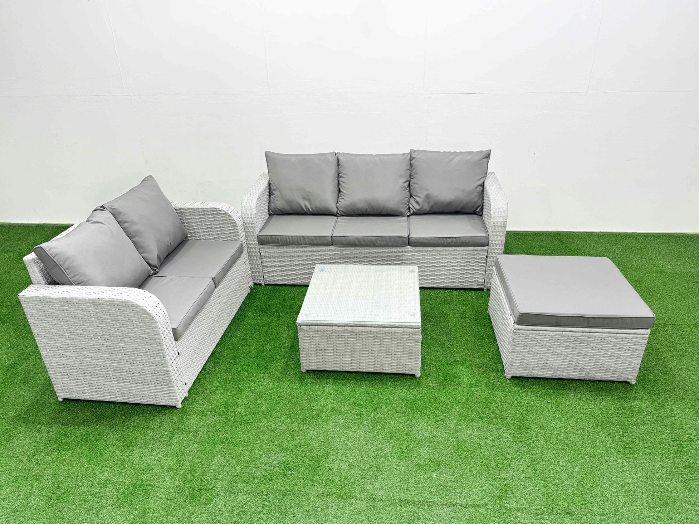 Fimous Light/Grey/Dark 6 Seater Pe Rattan Wicker Garden Furniture Patio Conservatory Sofa Set With Square Coffee Table 3 Seater Sofa Love Sofa Big Footstool