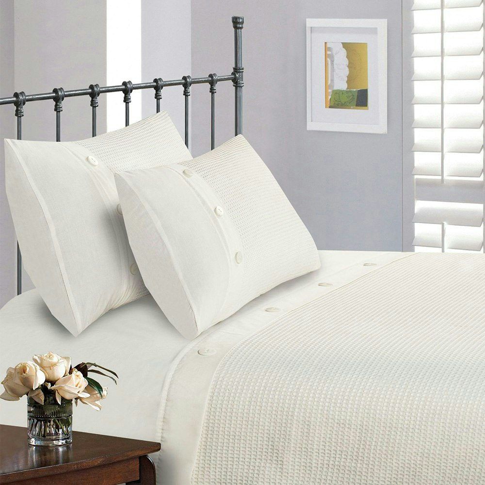 Intimates White Waffle Button Duvet Cover & Pillowcase Set - Super King
