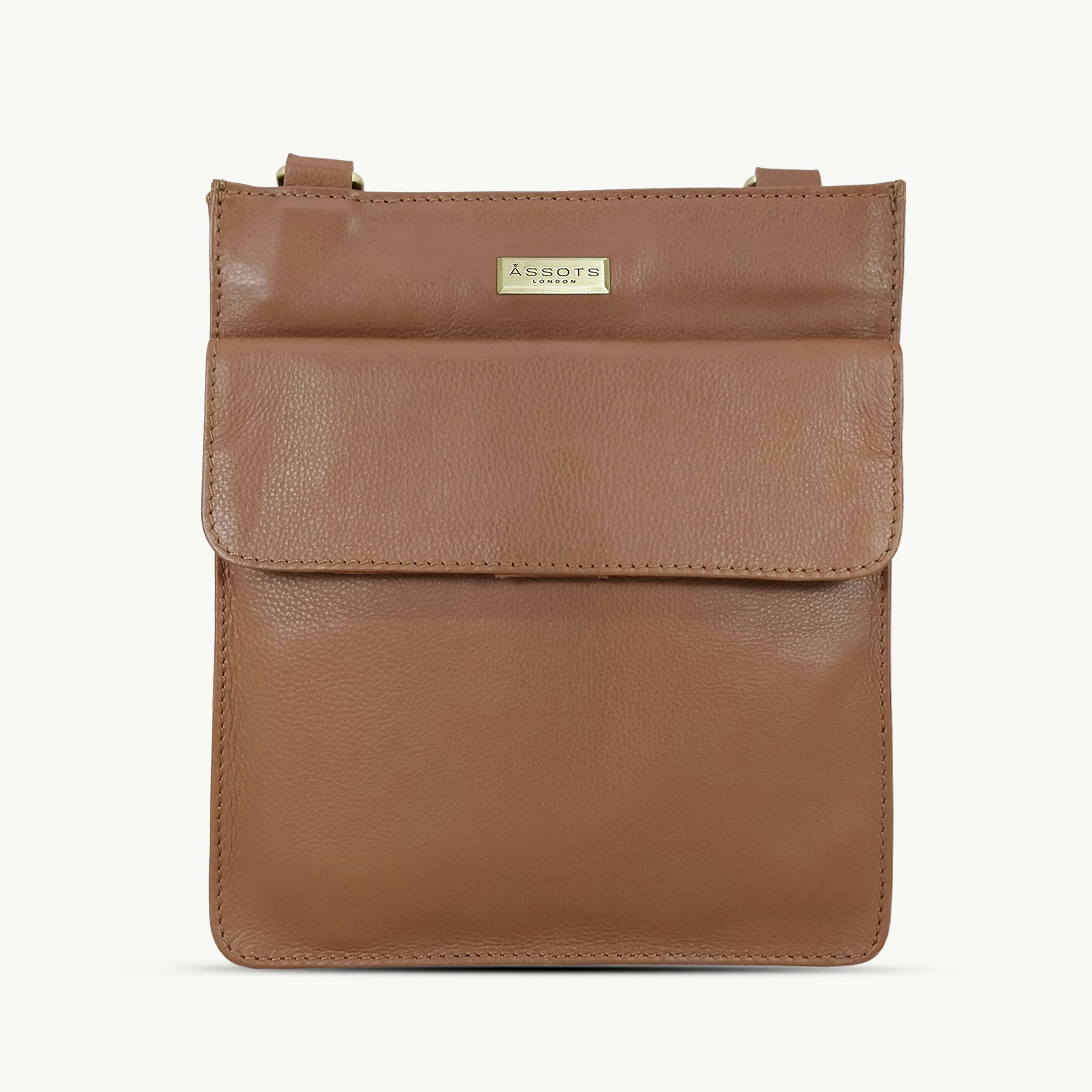 Assots London Grain 'Bryn' Tan Nappa Pebble Leather Crossbody Bag