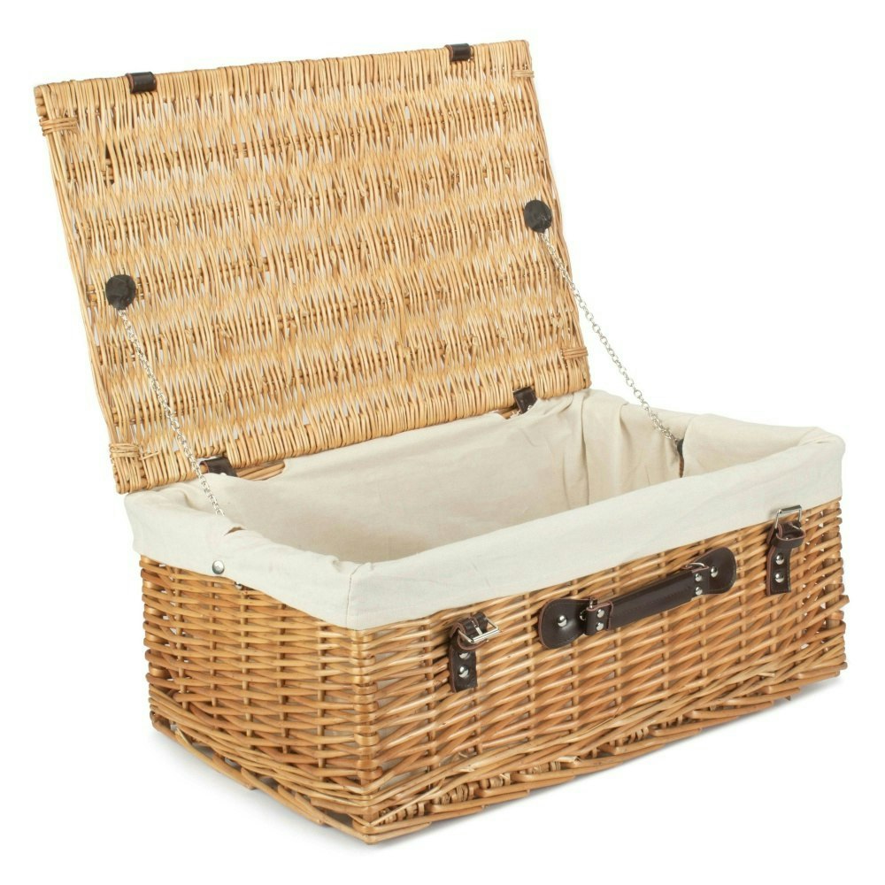 Red Hamper Red/White Hamper 55Cm Buff Willow Wicker Picnic Basket