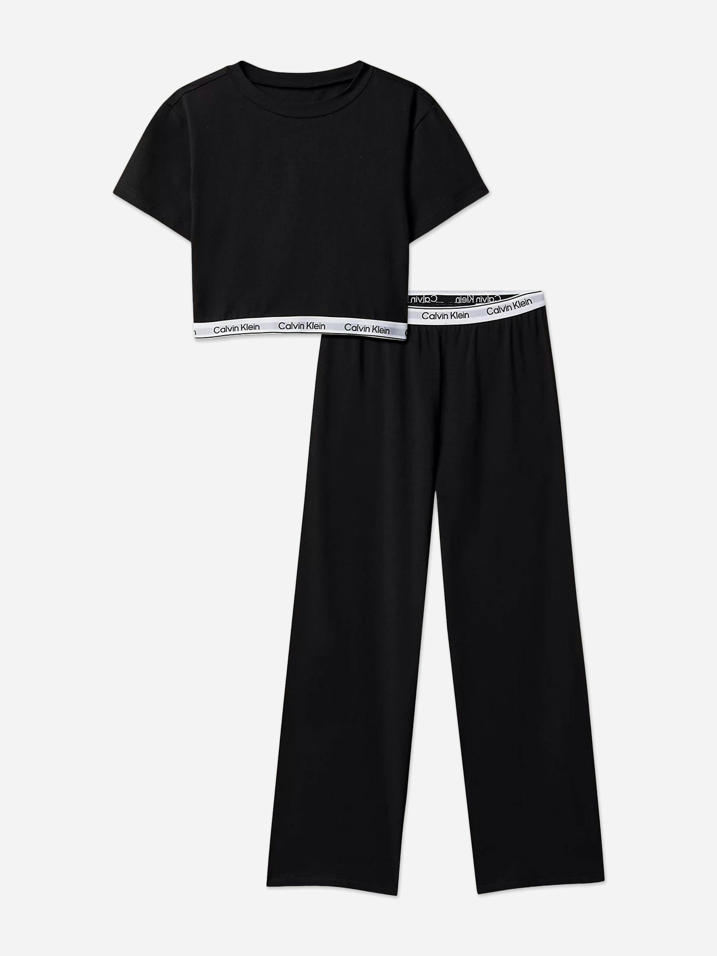 Calvin Klein Girls Black Logo Pyjama Set In - 10 - 12 Yrs