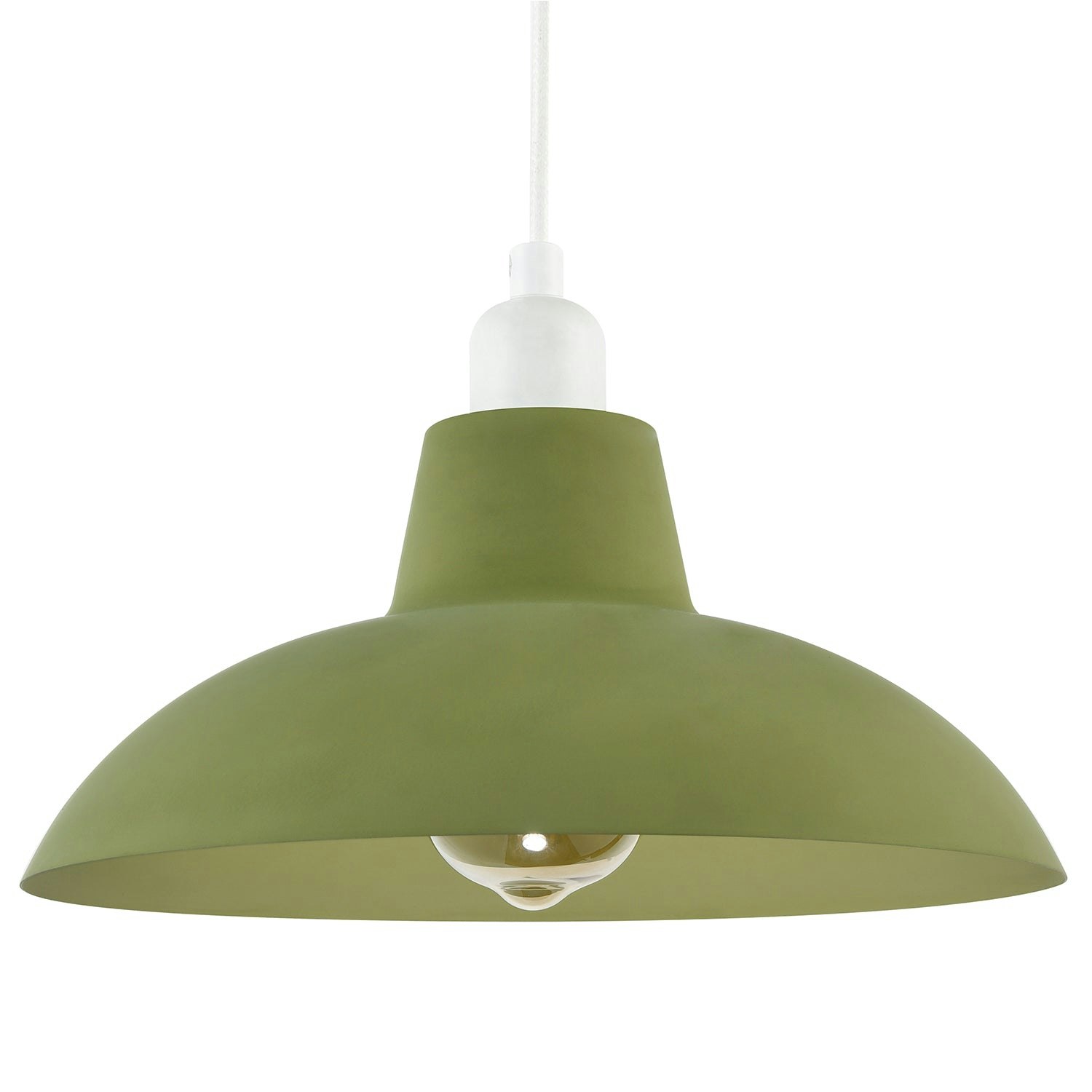Happy Homewares Light Industrial Retro Designed Matte Olive Curved Metal Pendant Shade - Image 2