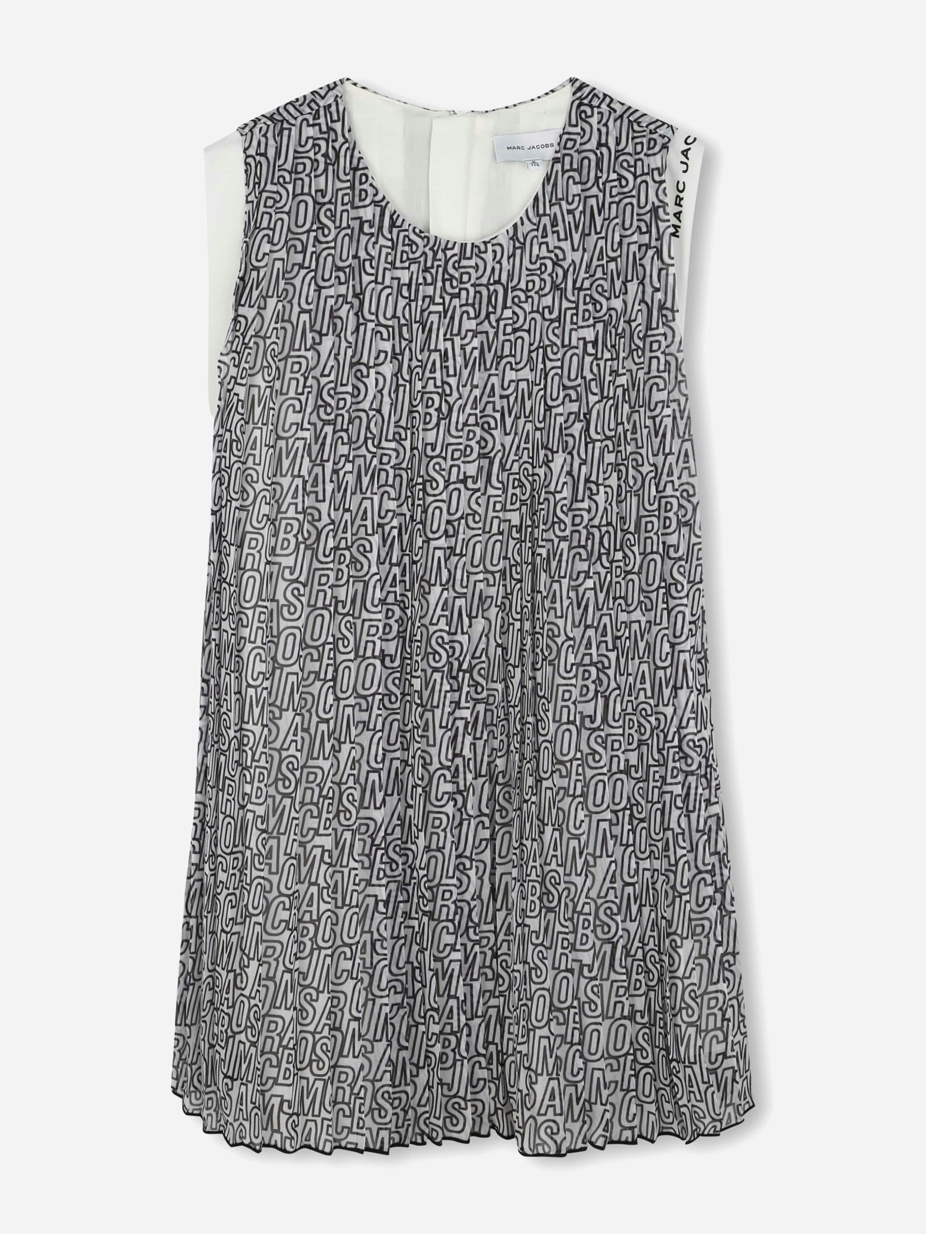 Marc Jacobs Girls Black Crepe Pleated Logo Dress In - 8 Yrs
