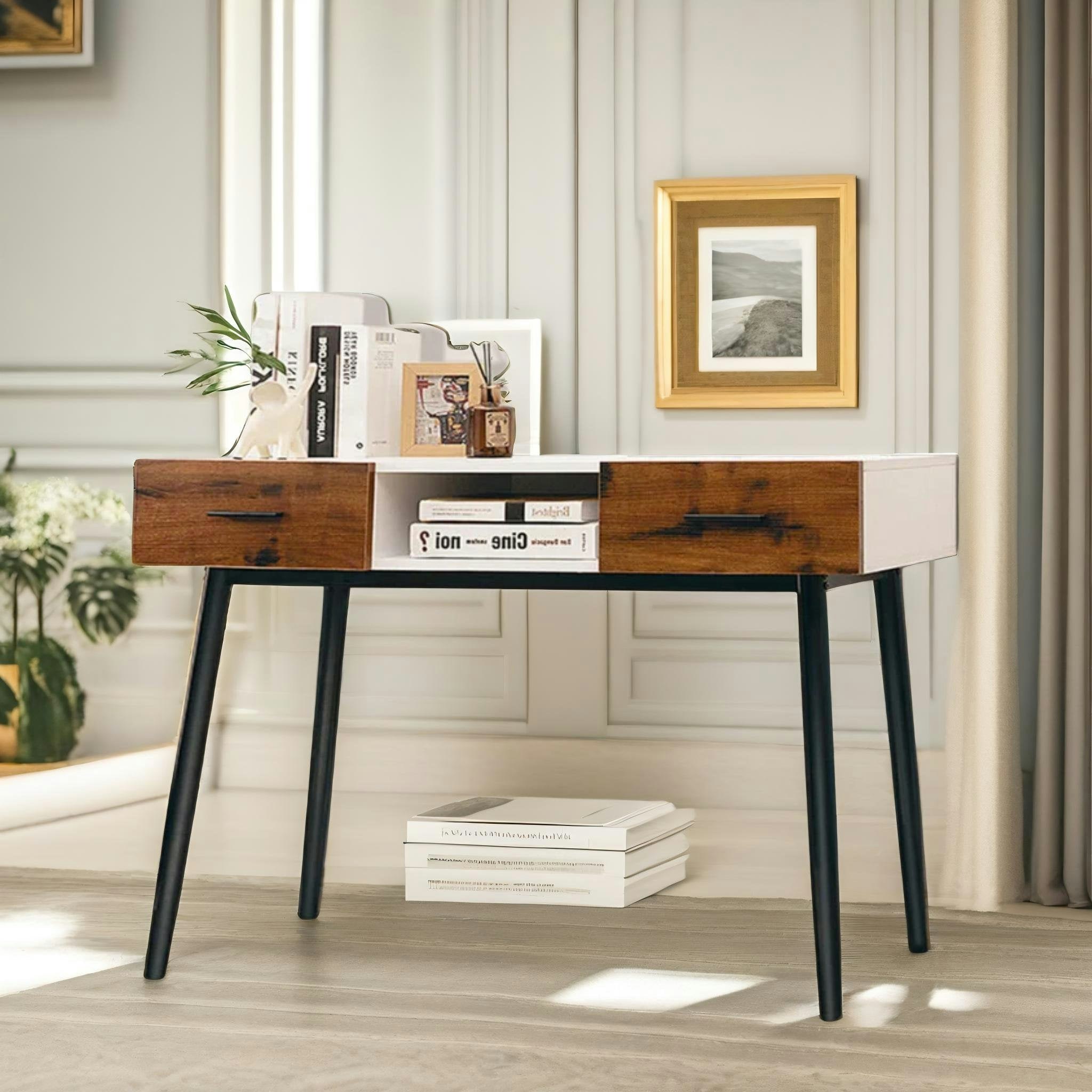 Rackhams Black 2 Drawer Console Accent Hallway Table