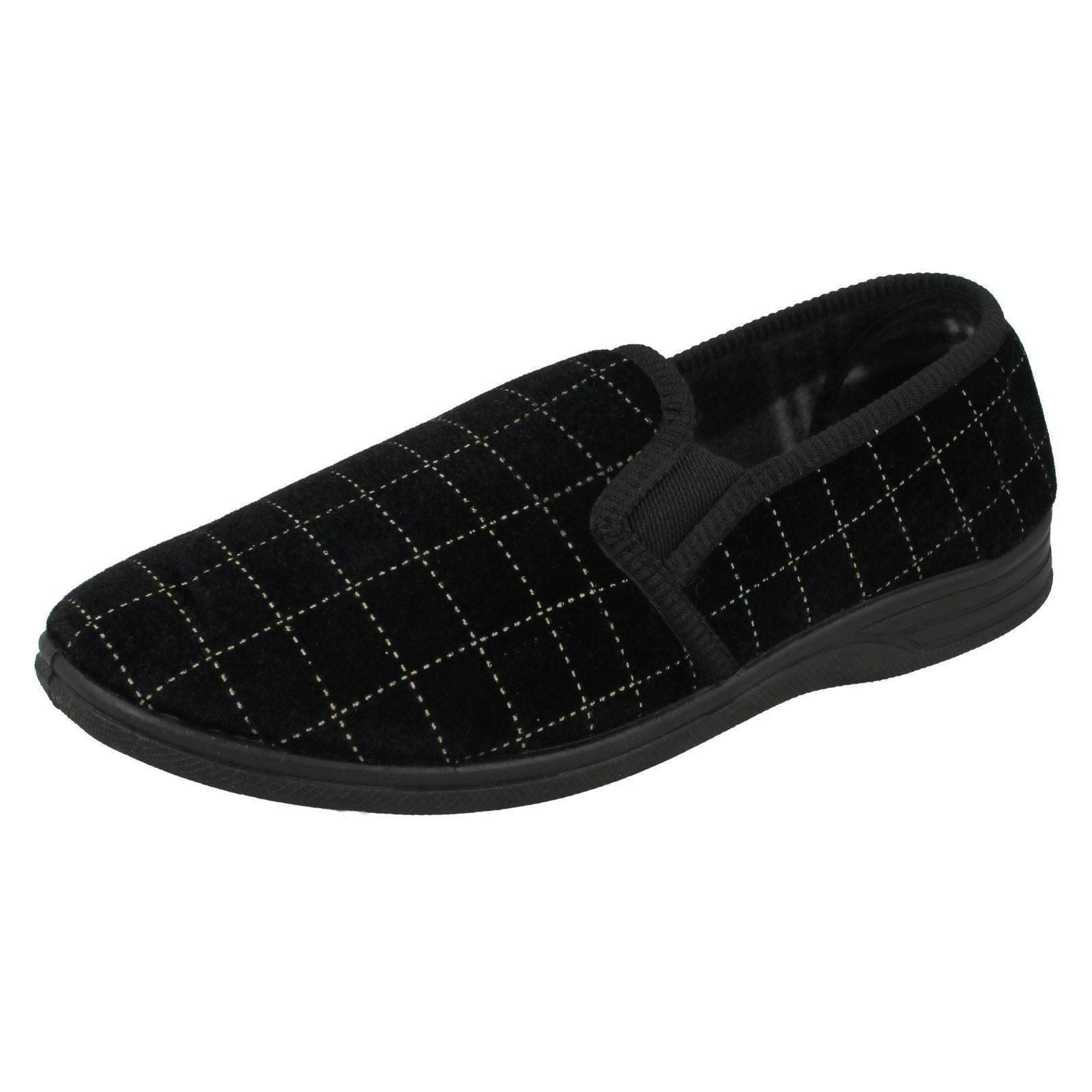 Spot On Men's Black Check Casual Slippers - Uk 7