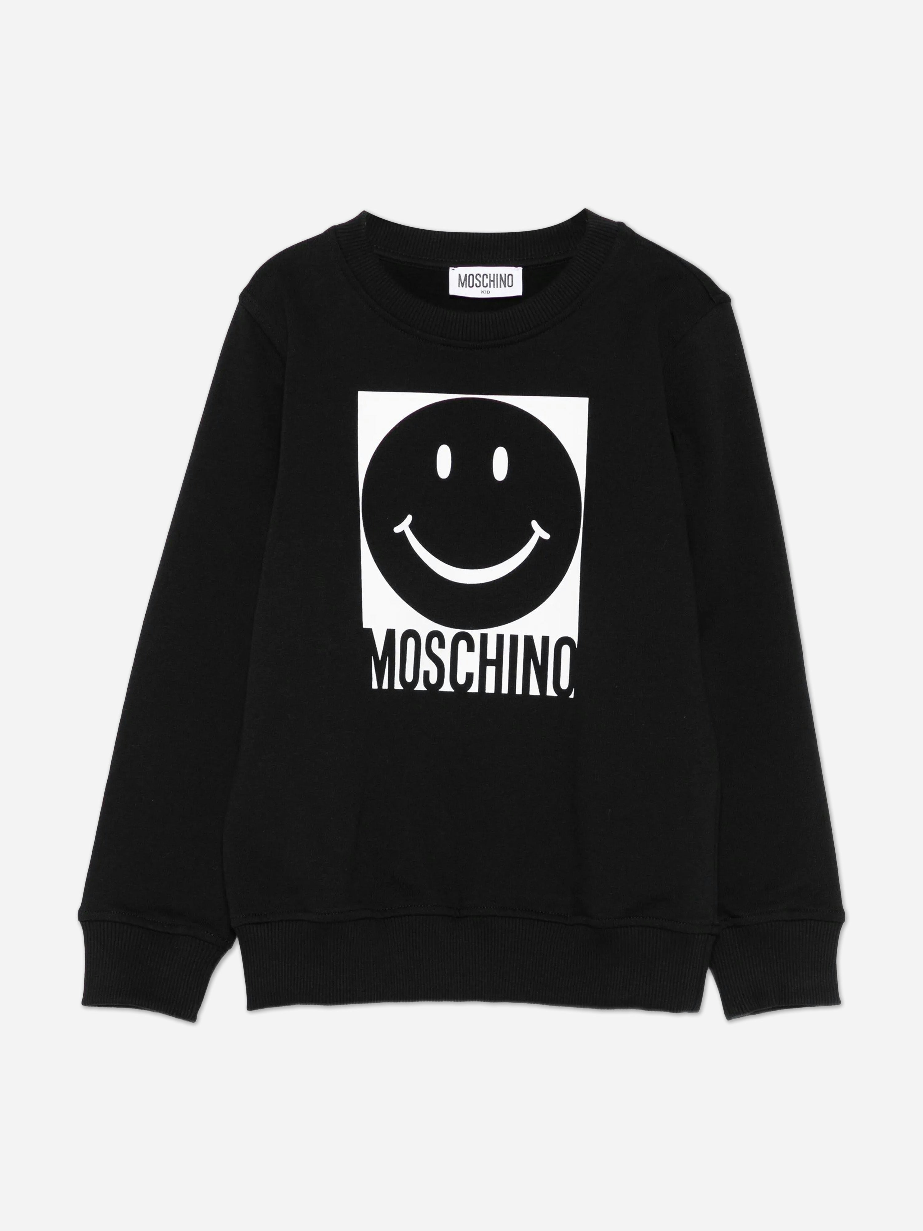 Moschino Kids Boys Black Smiley Face Logo Sweatshirt In - 12 Yrs