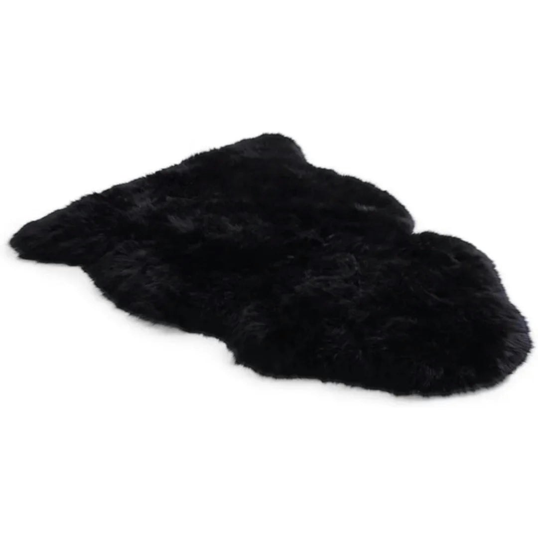Infinity Leather Black Genuine Sheepskin Real Natural Wool Area Rug