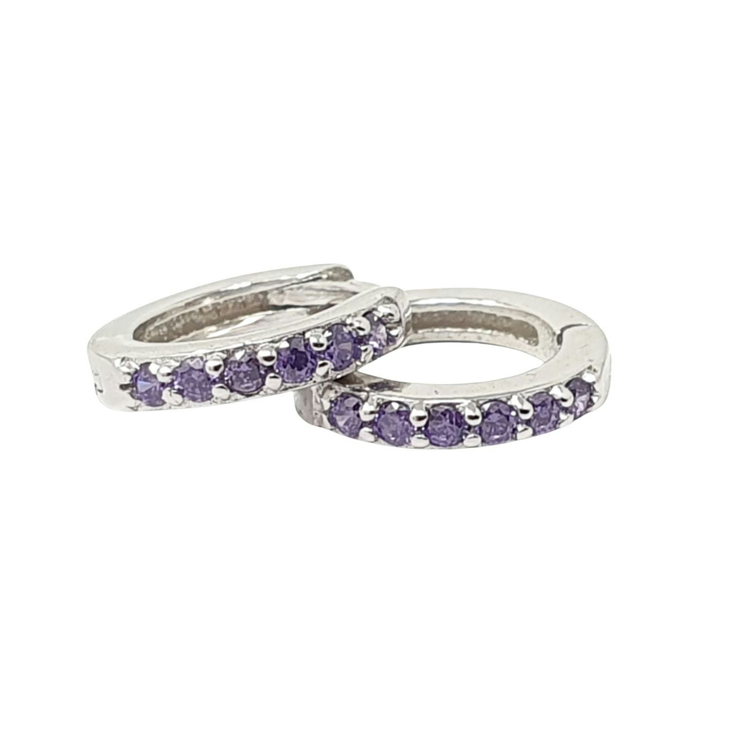 Harfi Silver Amethyst February Birthstone Small Huggie Hoops